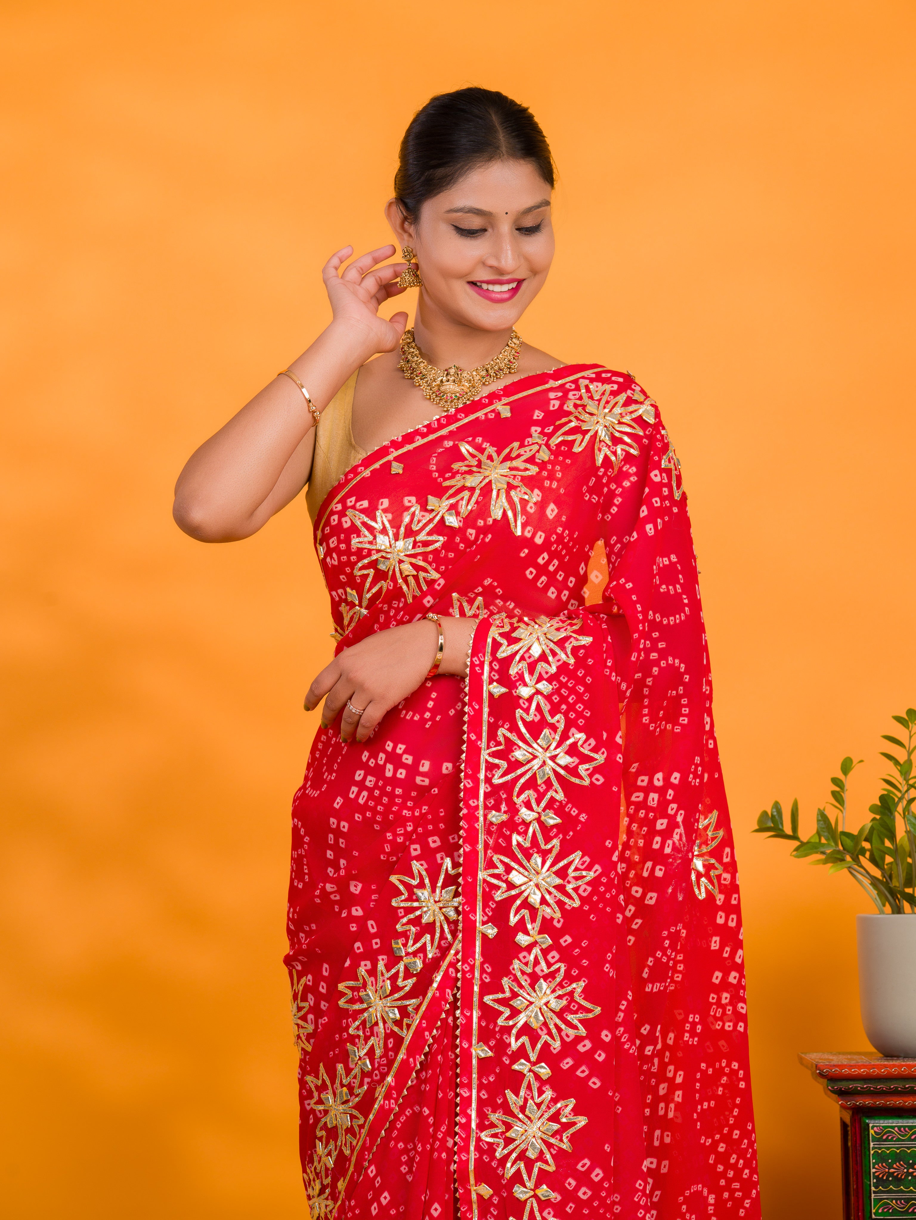 By Bandhani Saree With Gotapatti Work