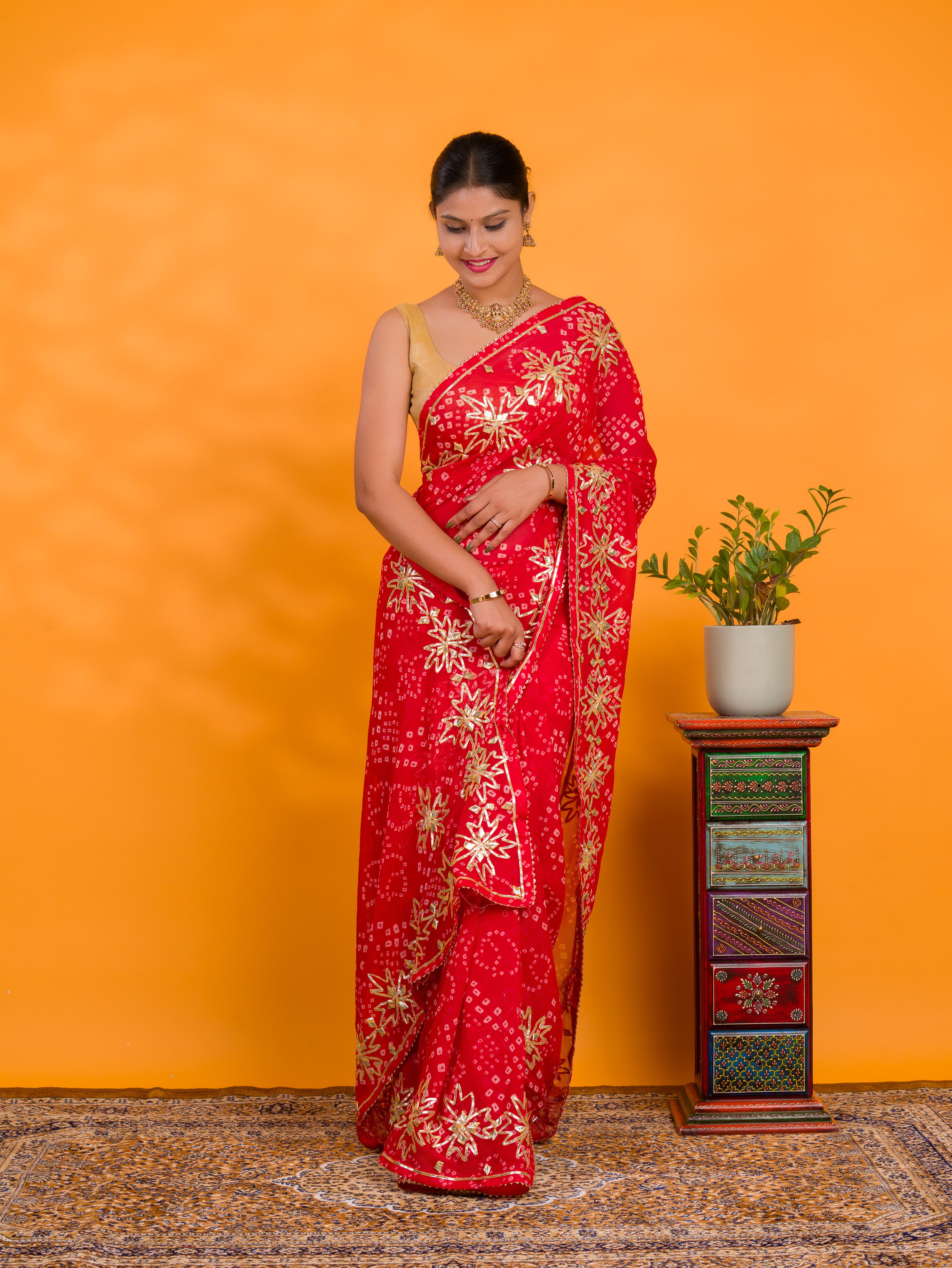 By Bandhani Saree With Gotapatti Work
