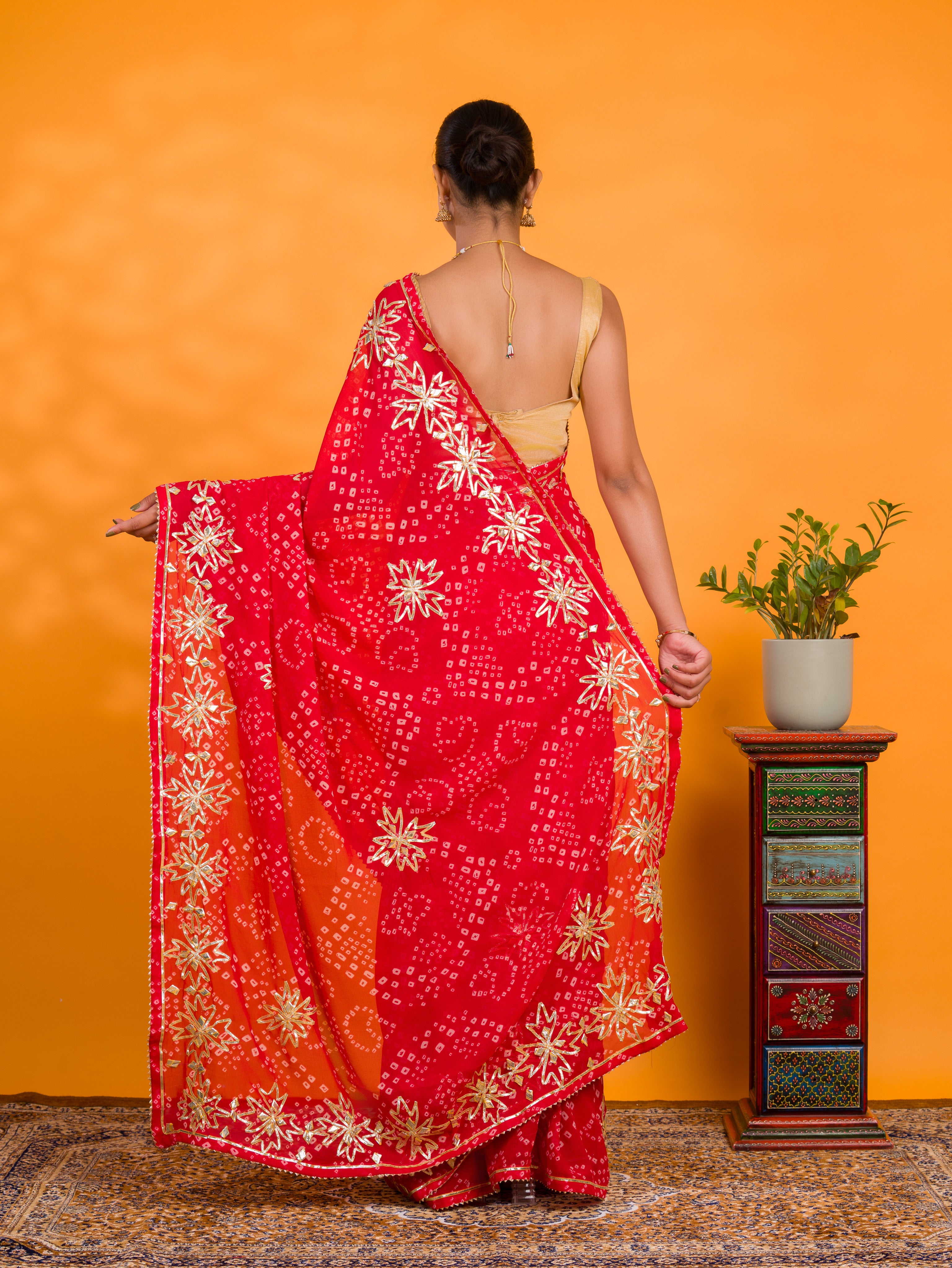 By Bandhani Saree With Gotapatti Work