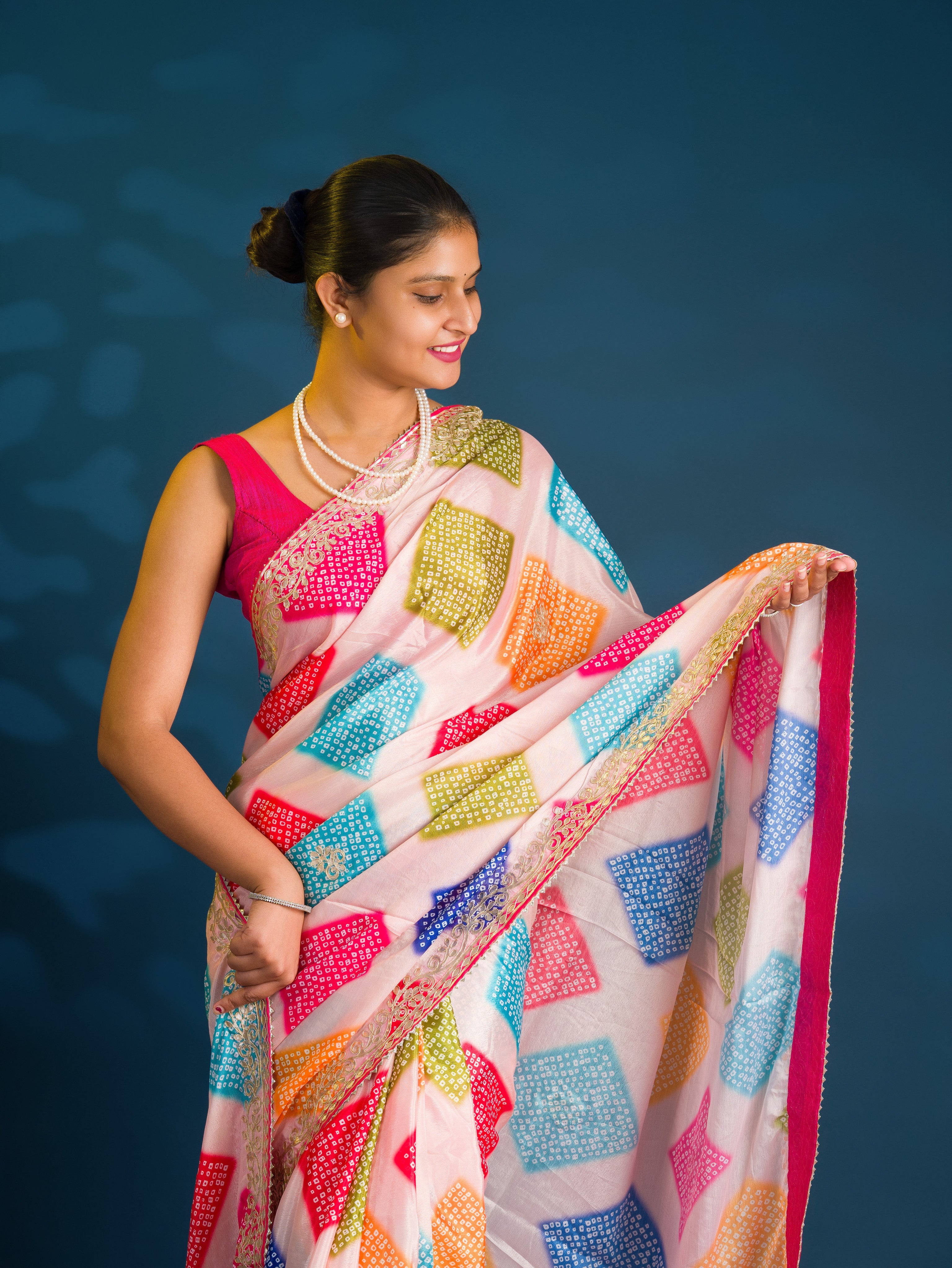 By Bandhani Saree with Gotapatti Work
