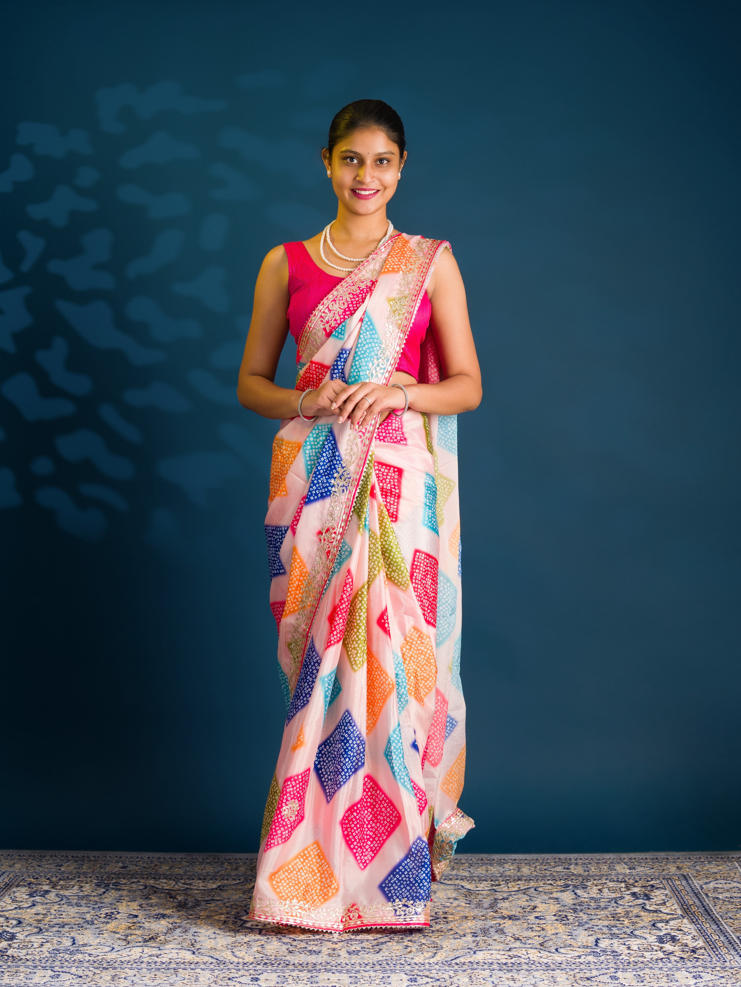 By Bandhani Saree with Gotapatti Work