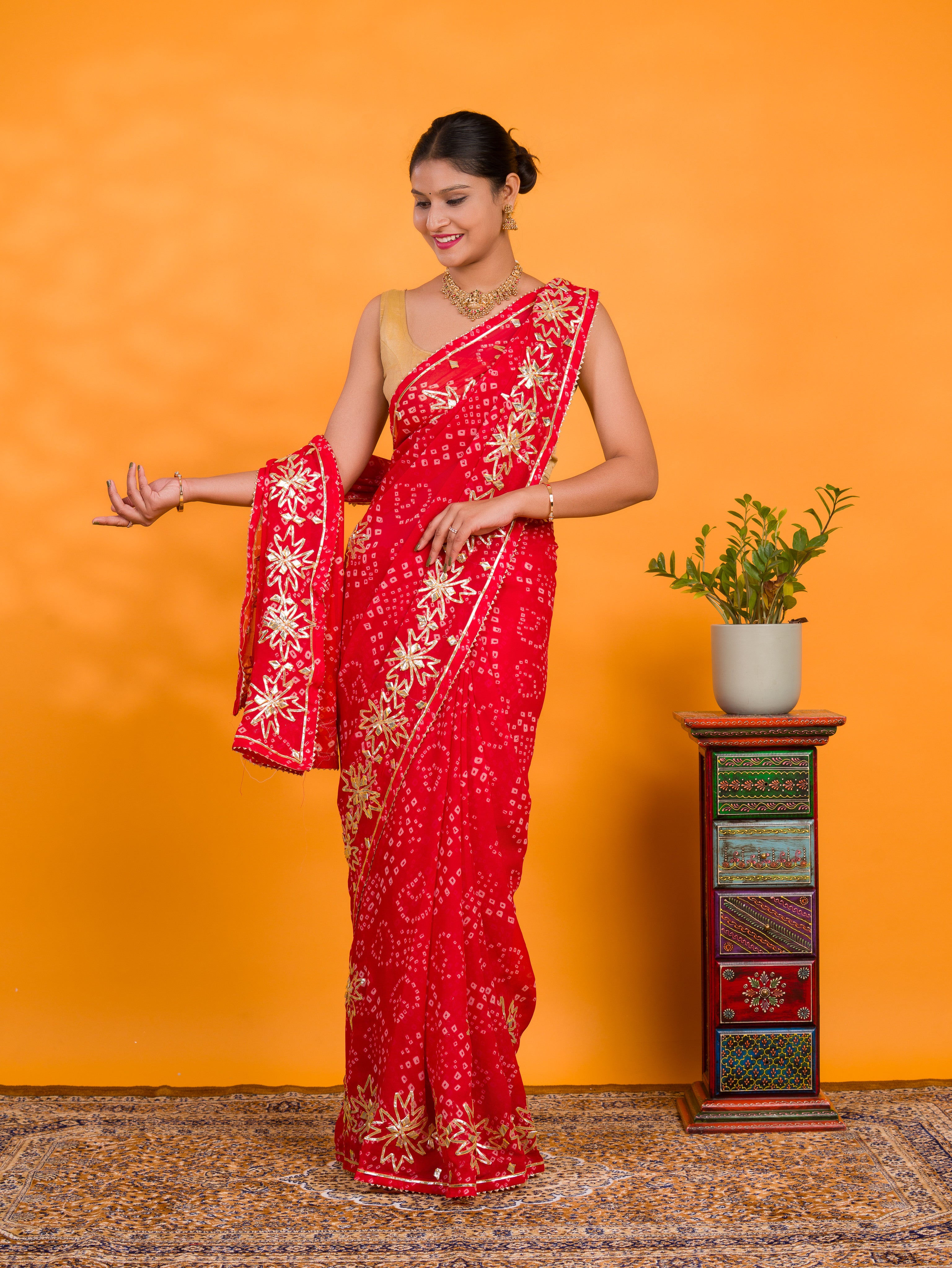 By Bandhani Saree With Gotapatti Work