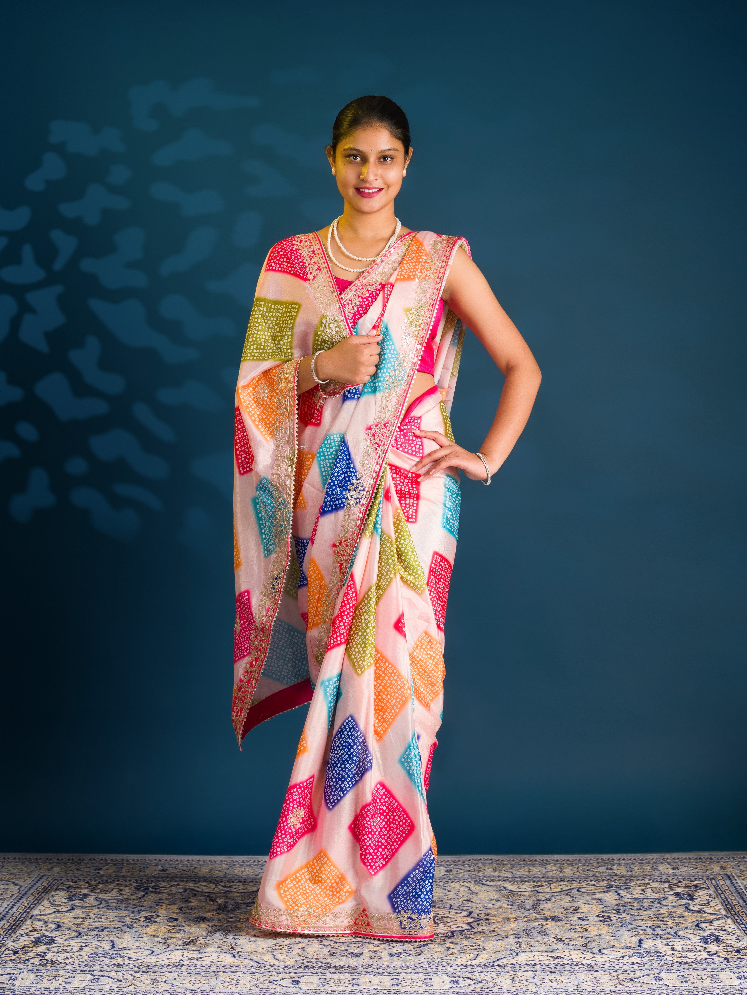 By Bandhani Saree with Gotapatti Work