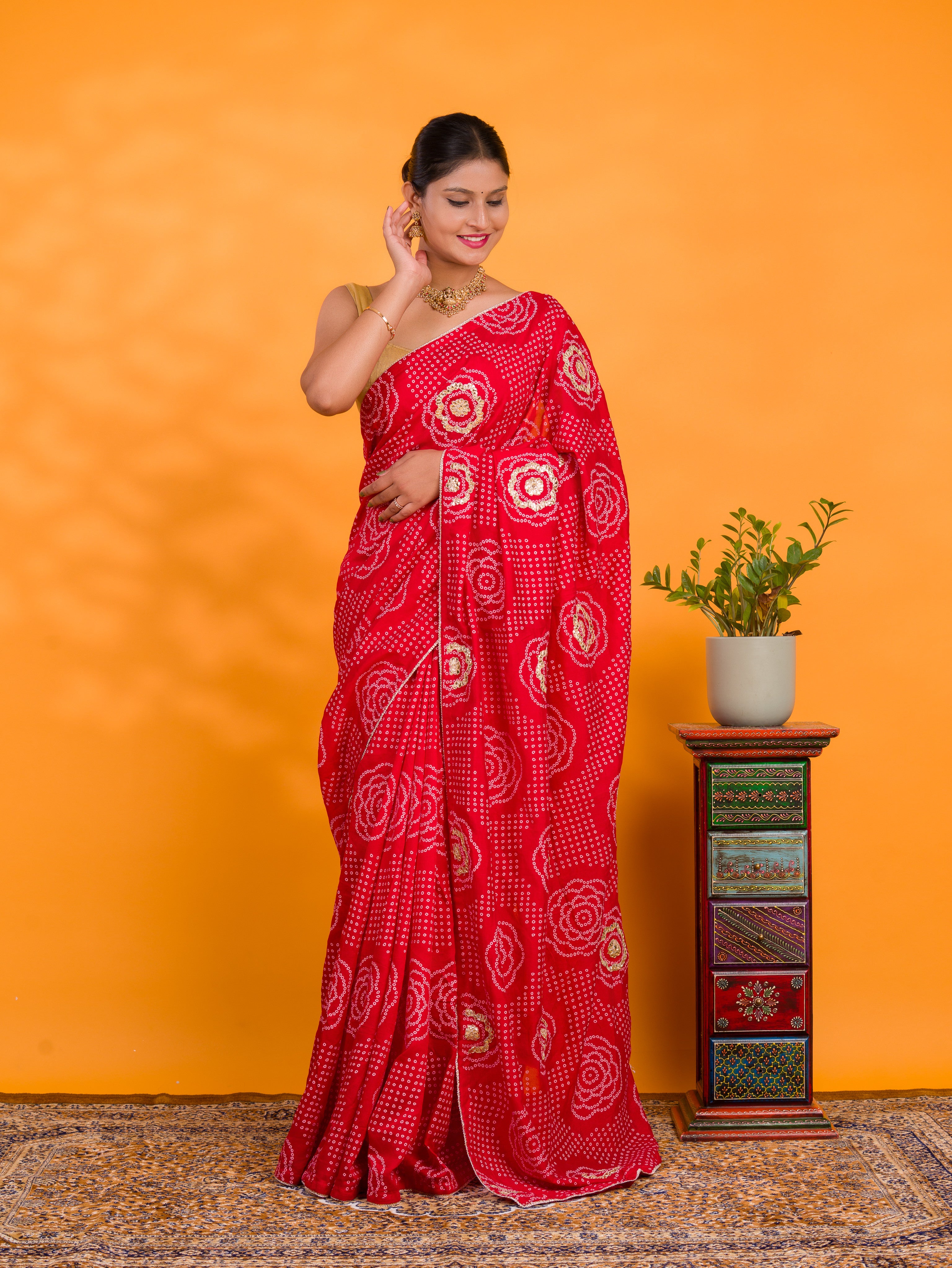 By Bandhani Saree With Casual Wear