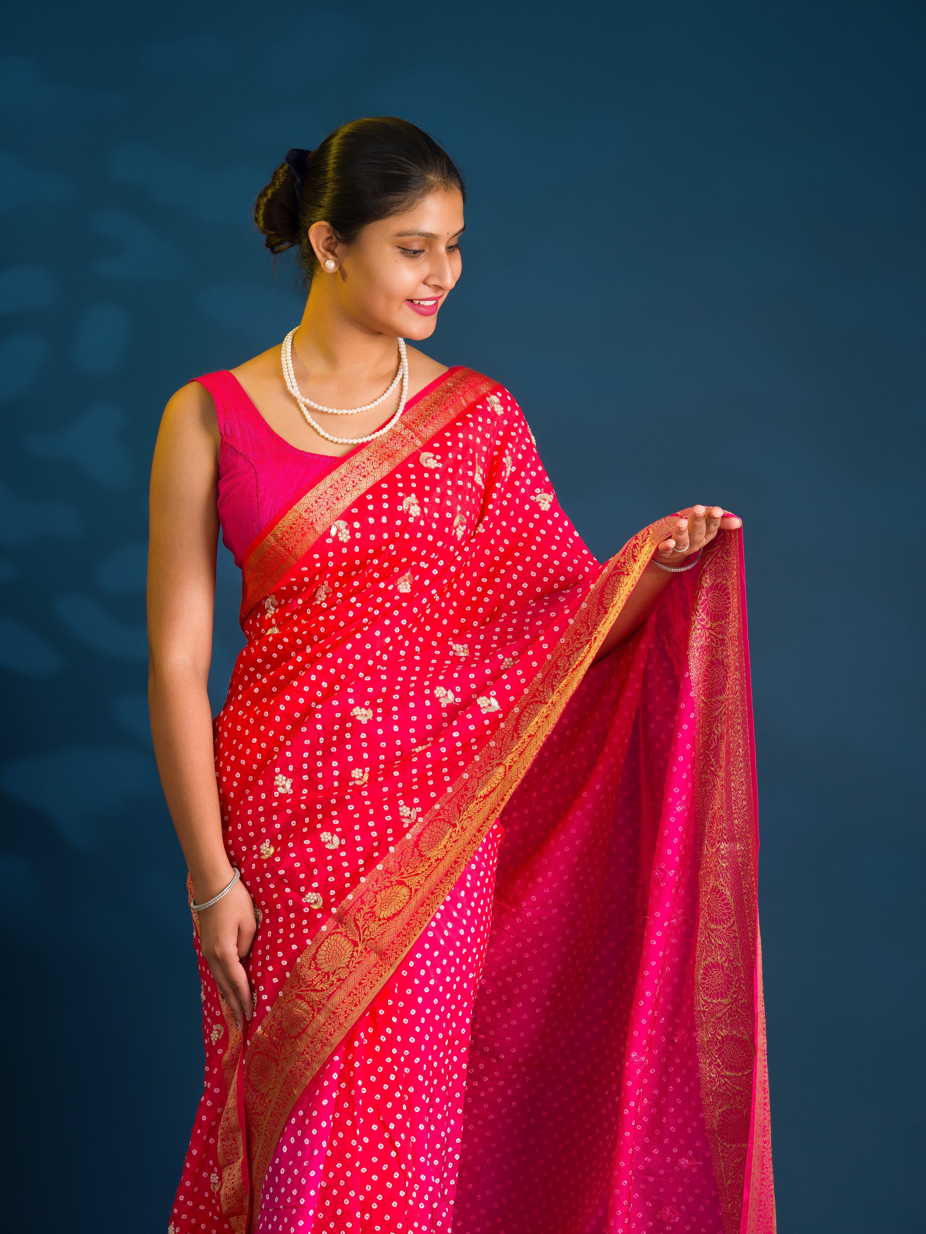 By Bandhani Saree with Gota Patti Work