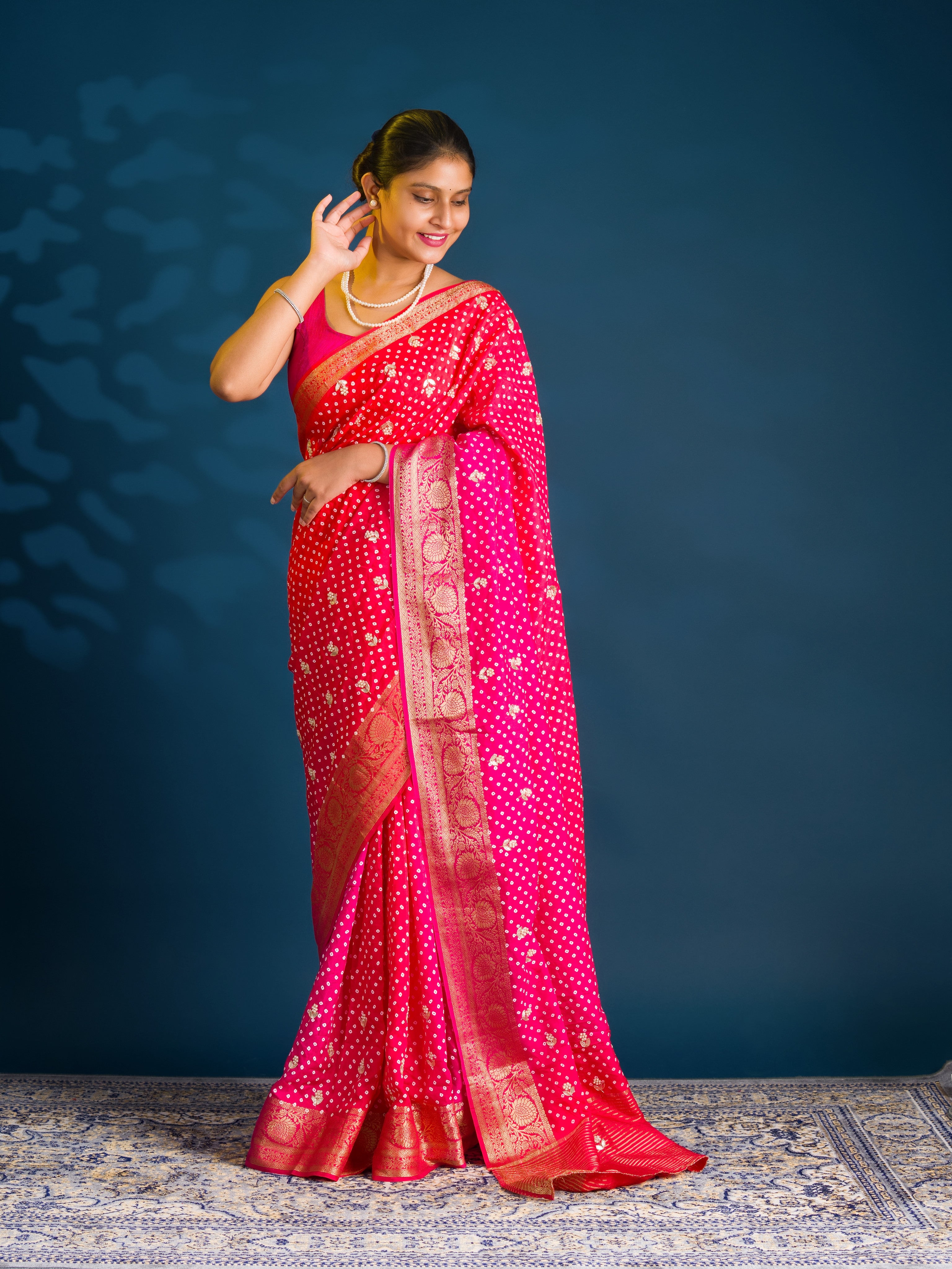 By Bandhani Saree with Gota Patti Work