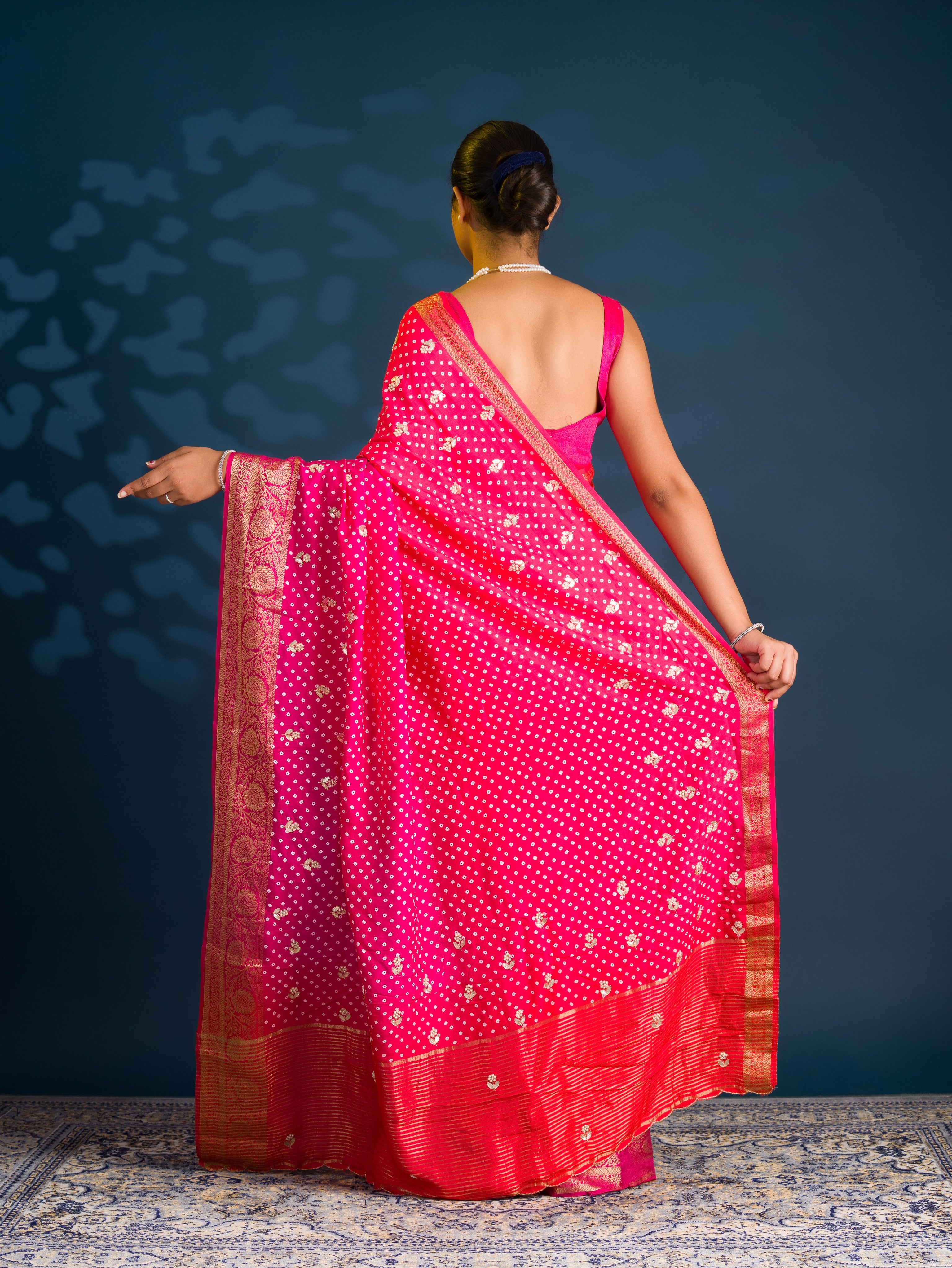 By Bandhani Saree with Gota Patti Work