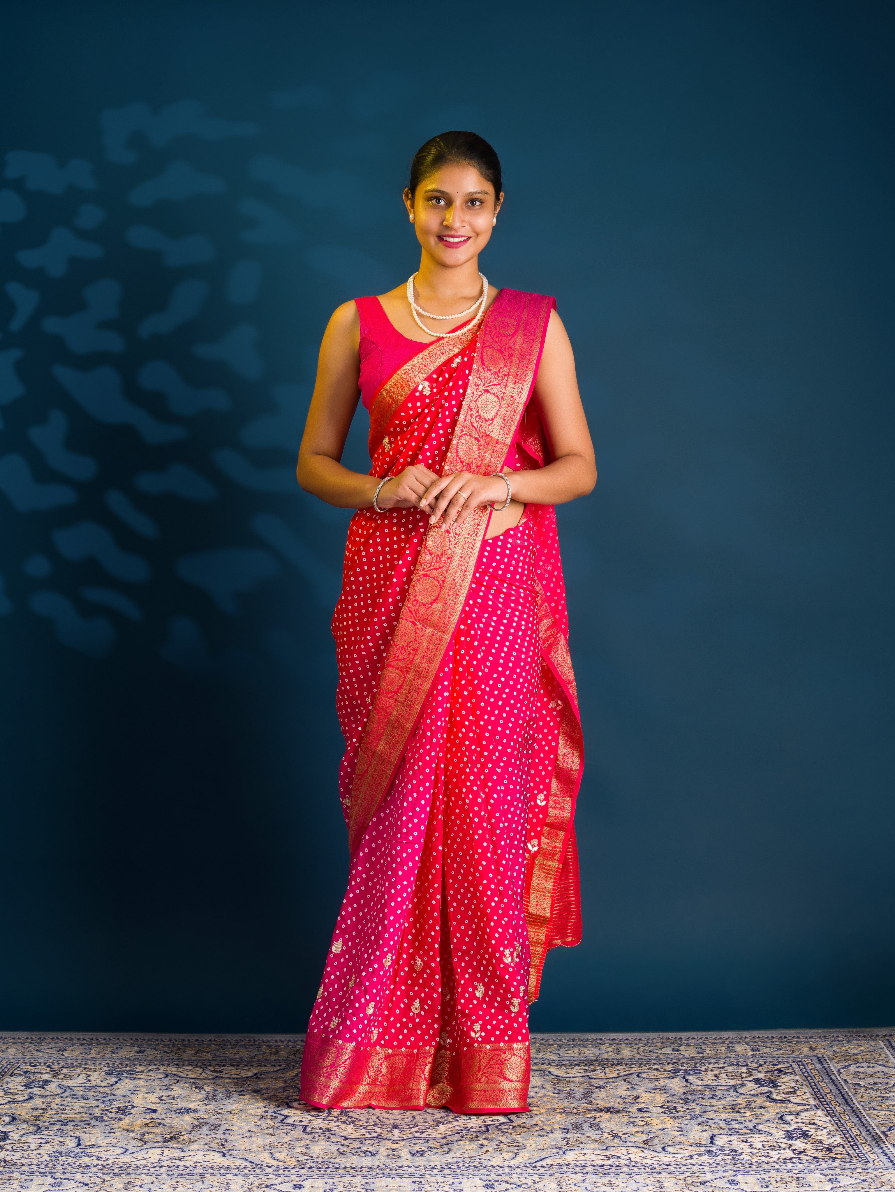 By Bandhani Saree with Gota Patti Work