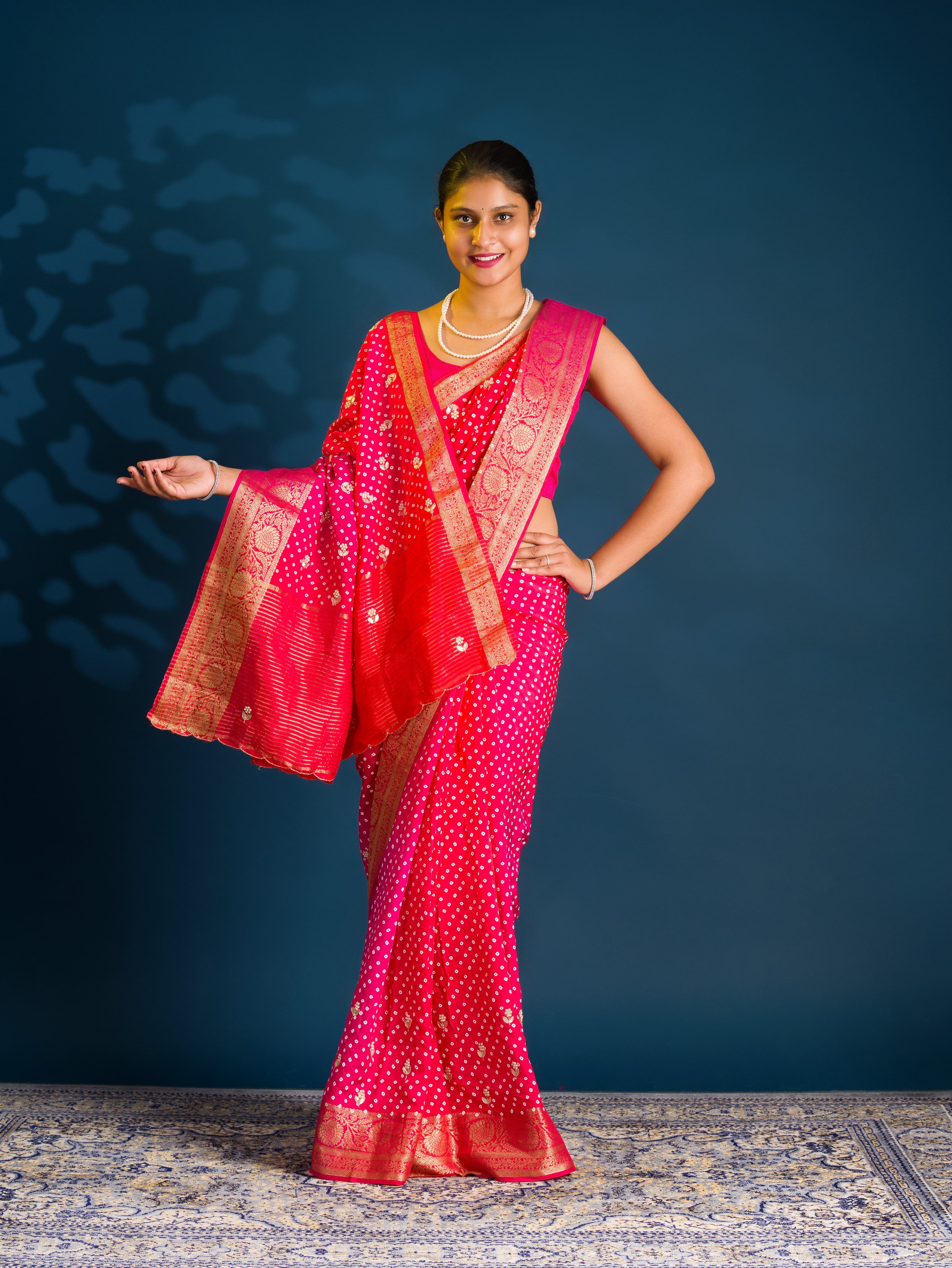By Bandhani Saree with Gota Patti Work