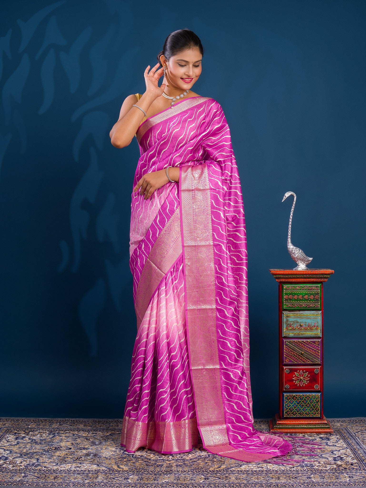 By New Dola Silk Leheriya Style With Zari border Saree