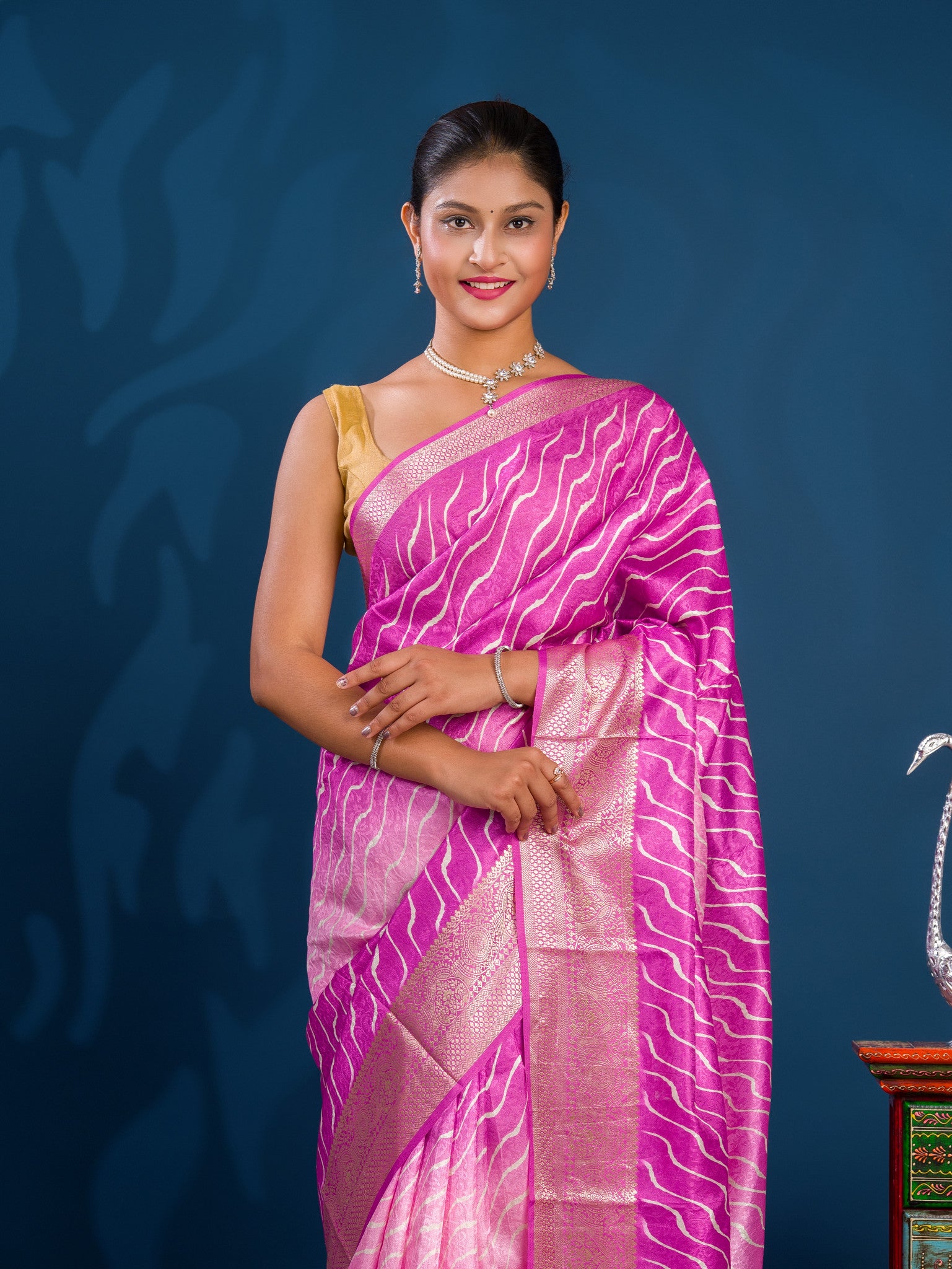 By New Dola Silk Leheriya Style With Zari border Saree