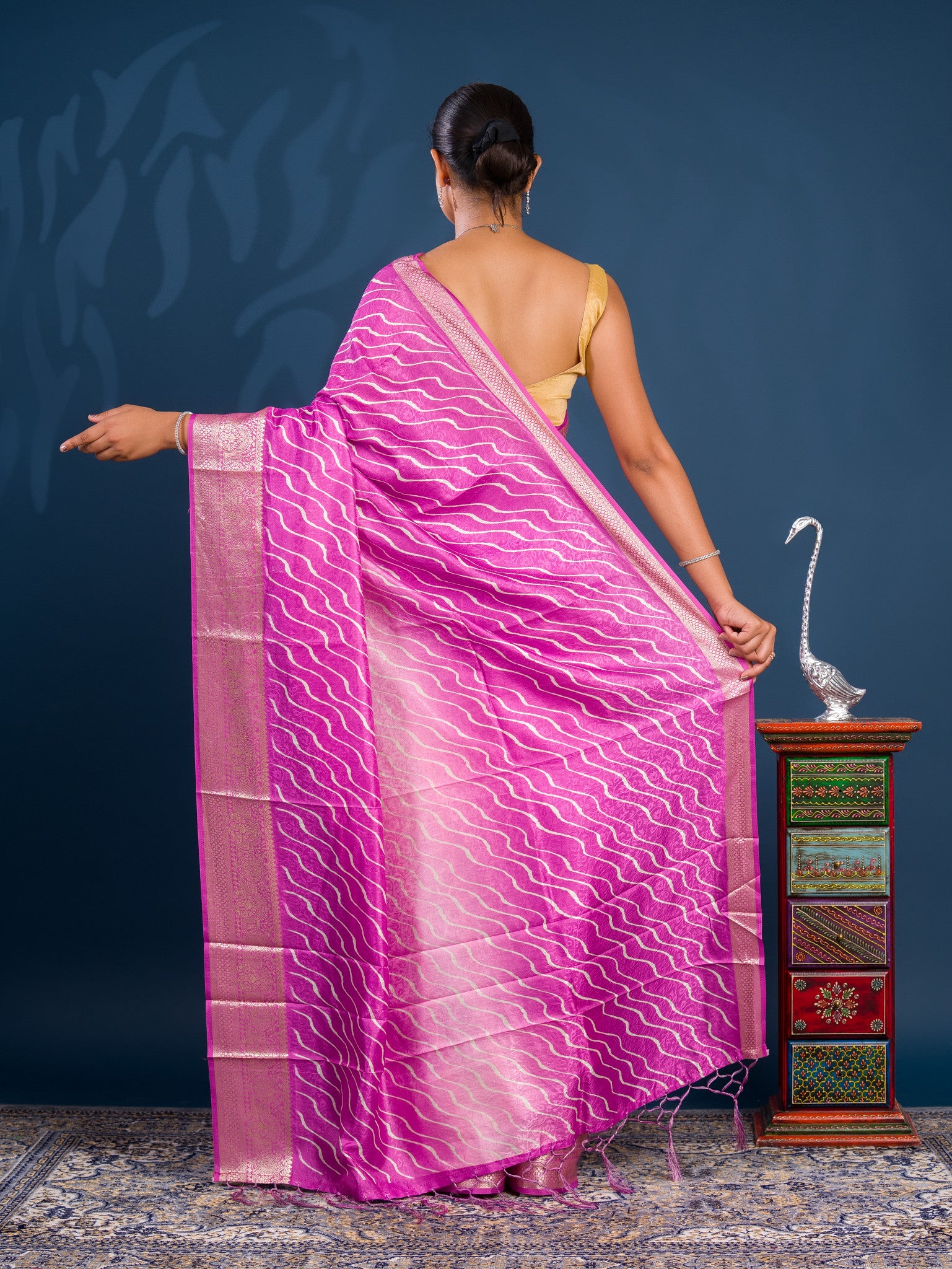 By New Dola Silk Leheriya Style With Zari border Saree