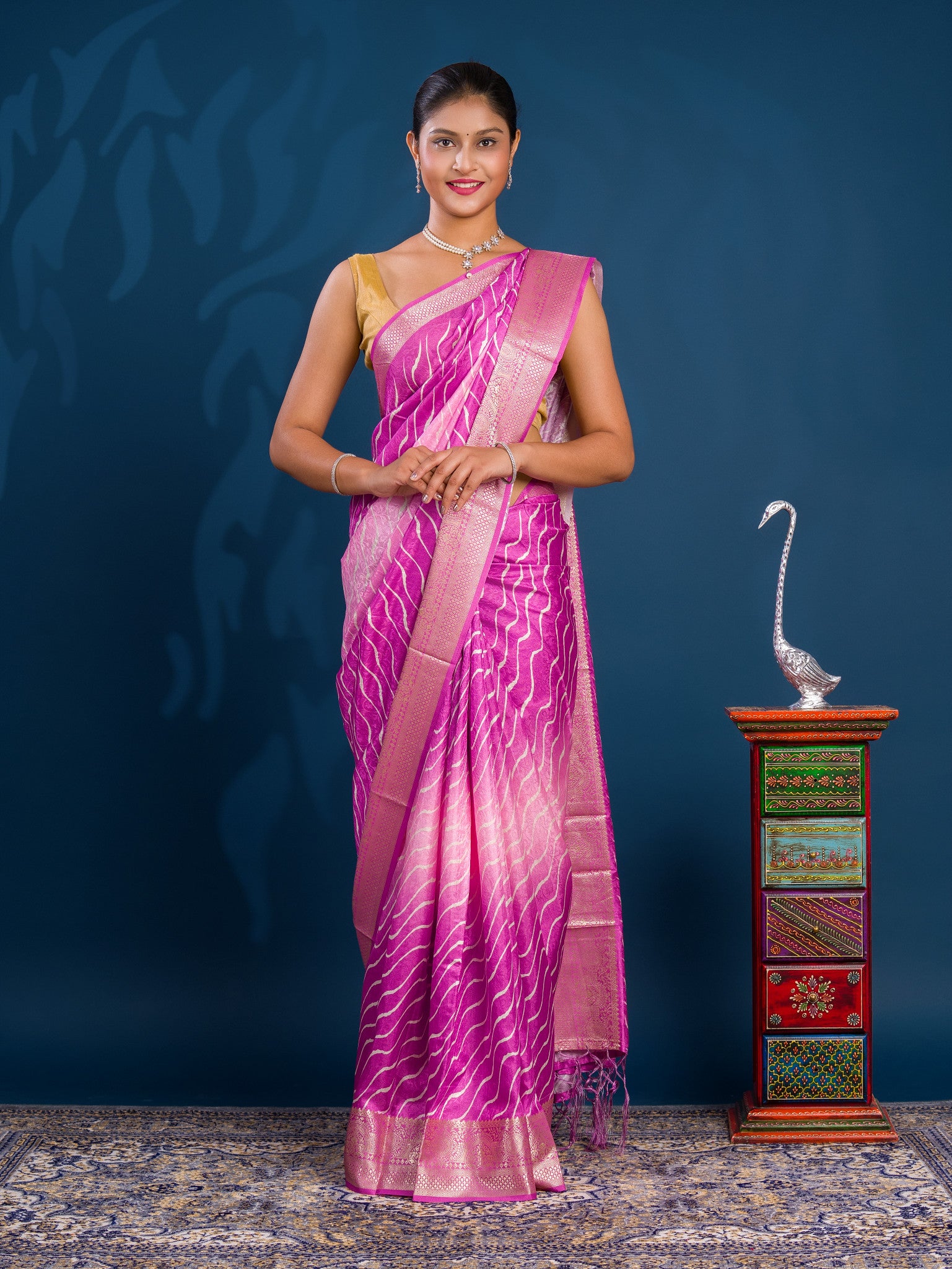 By New Dola Silk Leheriya Style With Zari border Saree