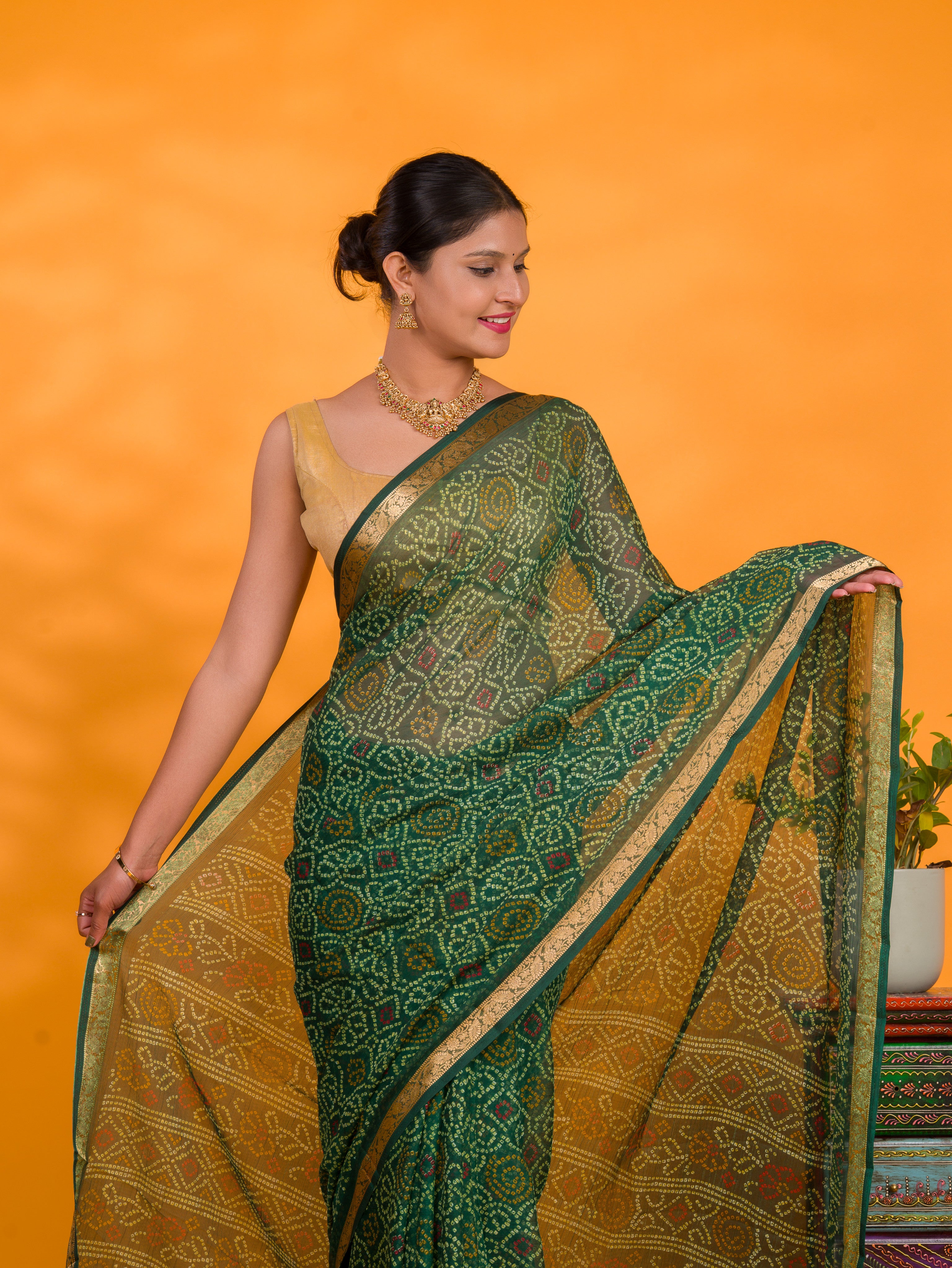 By Bandhani Saree With Casual wear