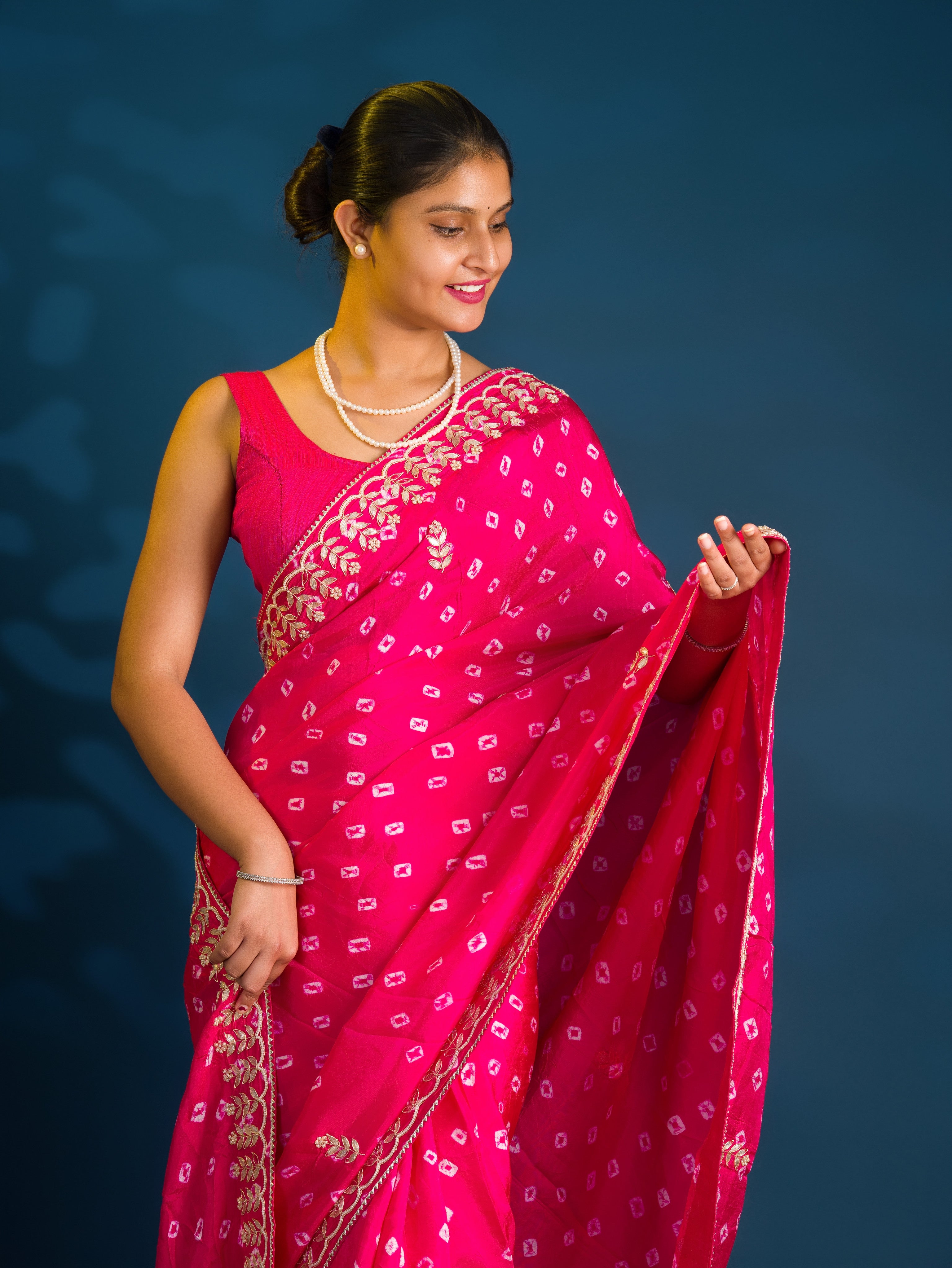 By Bandhani Saree With Cutdana gotapatti work