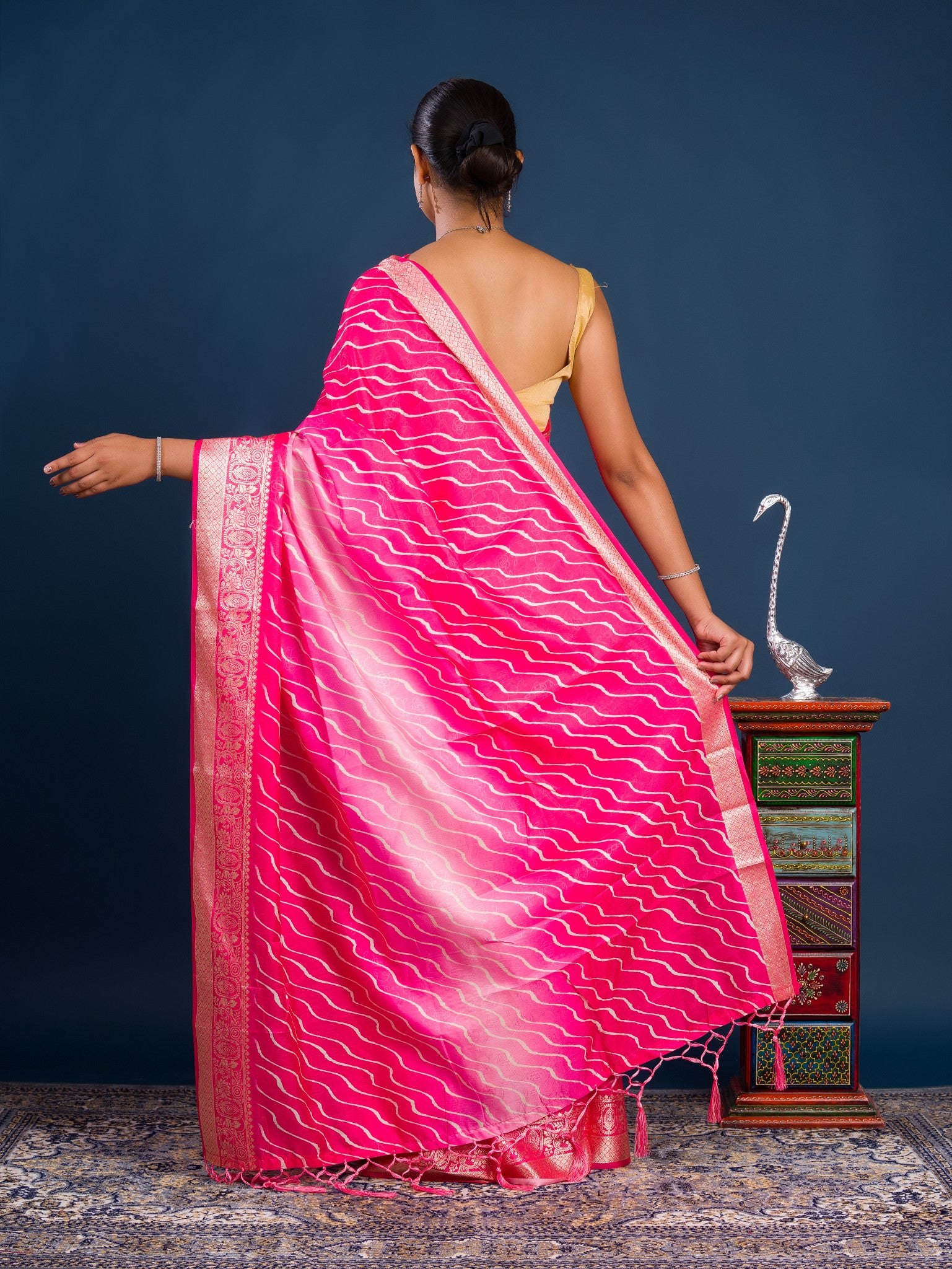 By New Dola Silk Bollywood Style With Zari border Saree
