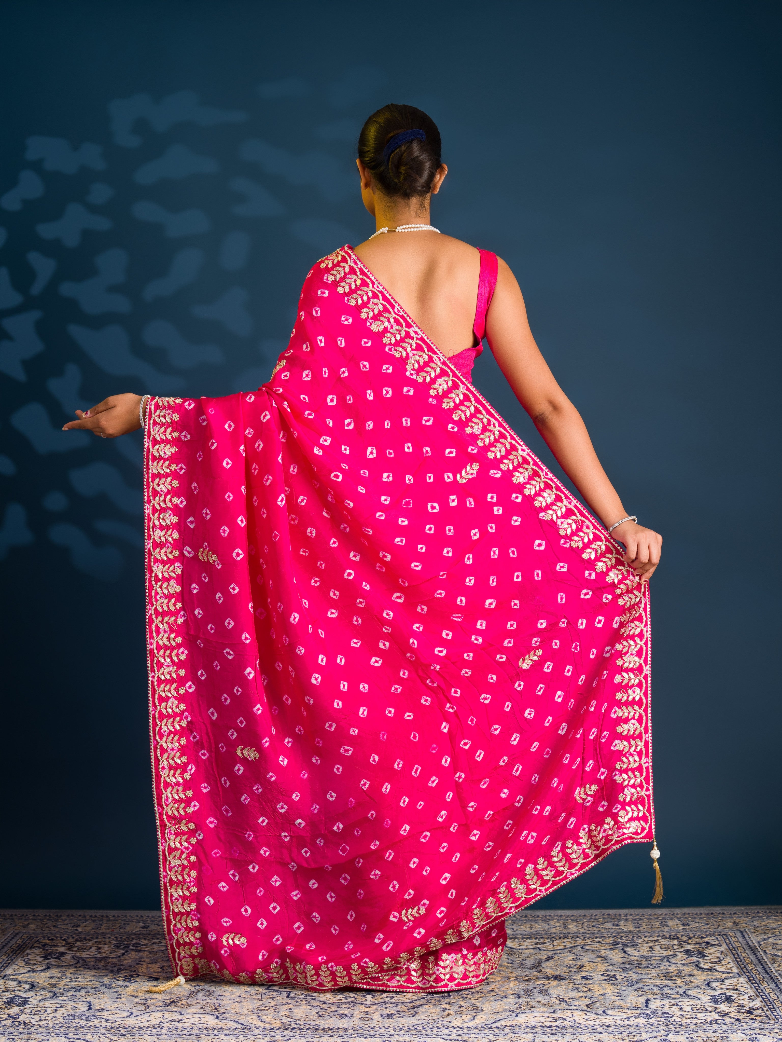 By Bandhani Saree With Cutdana gotapatti work