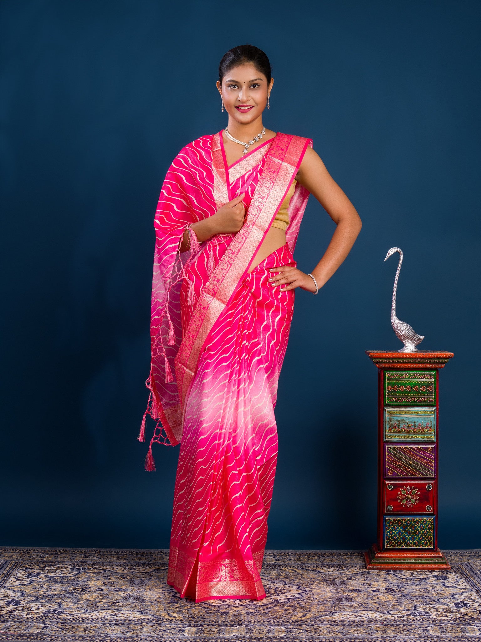 By New Dola Silk Bollywood Style With Zari border Saree