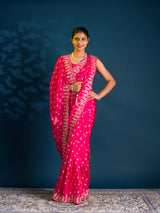 By Bandhani Saree With Cutdana gotapatti work