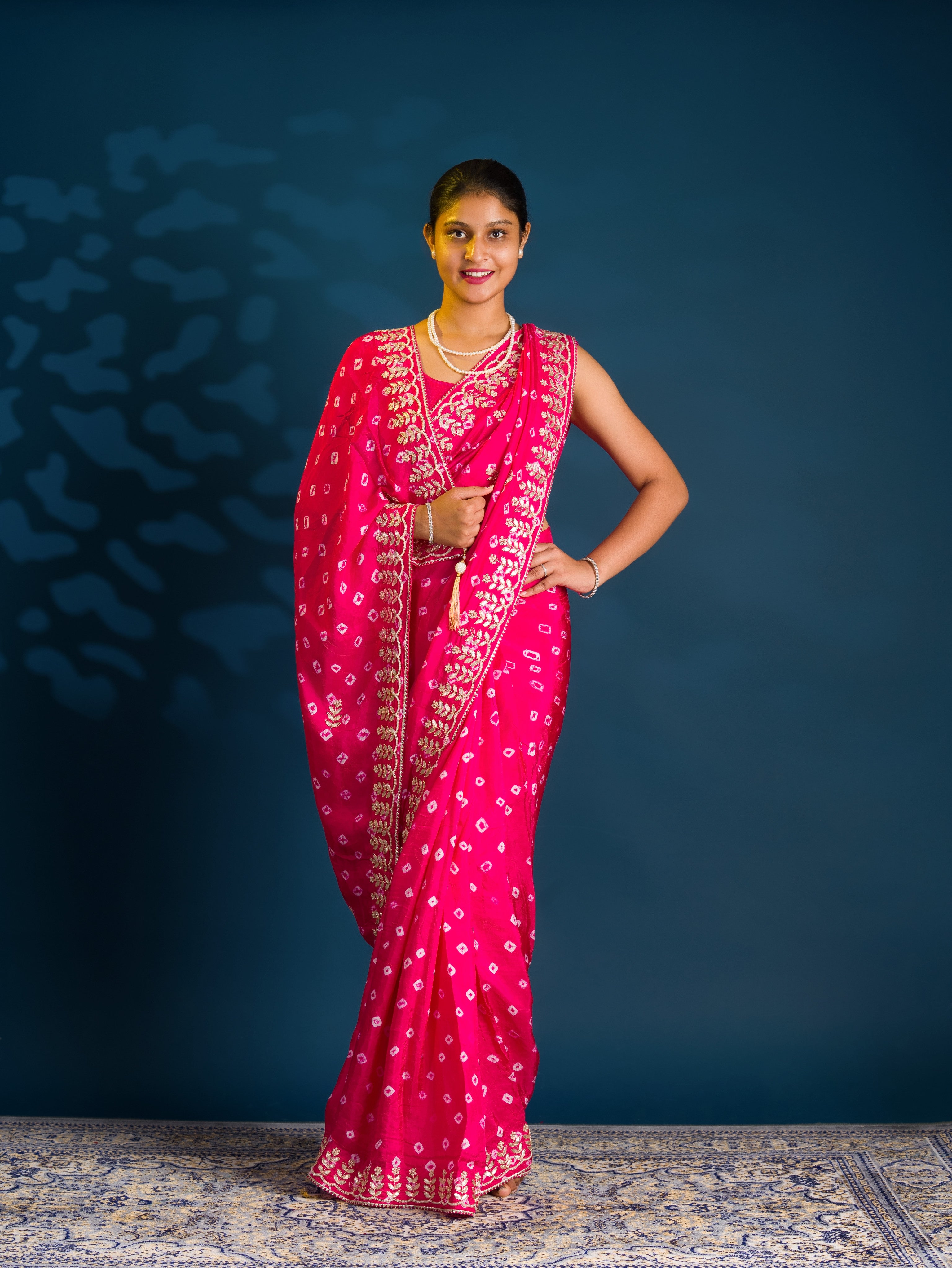 By Bandhani Saree With Cutdana gotapatti work