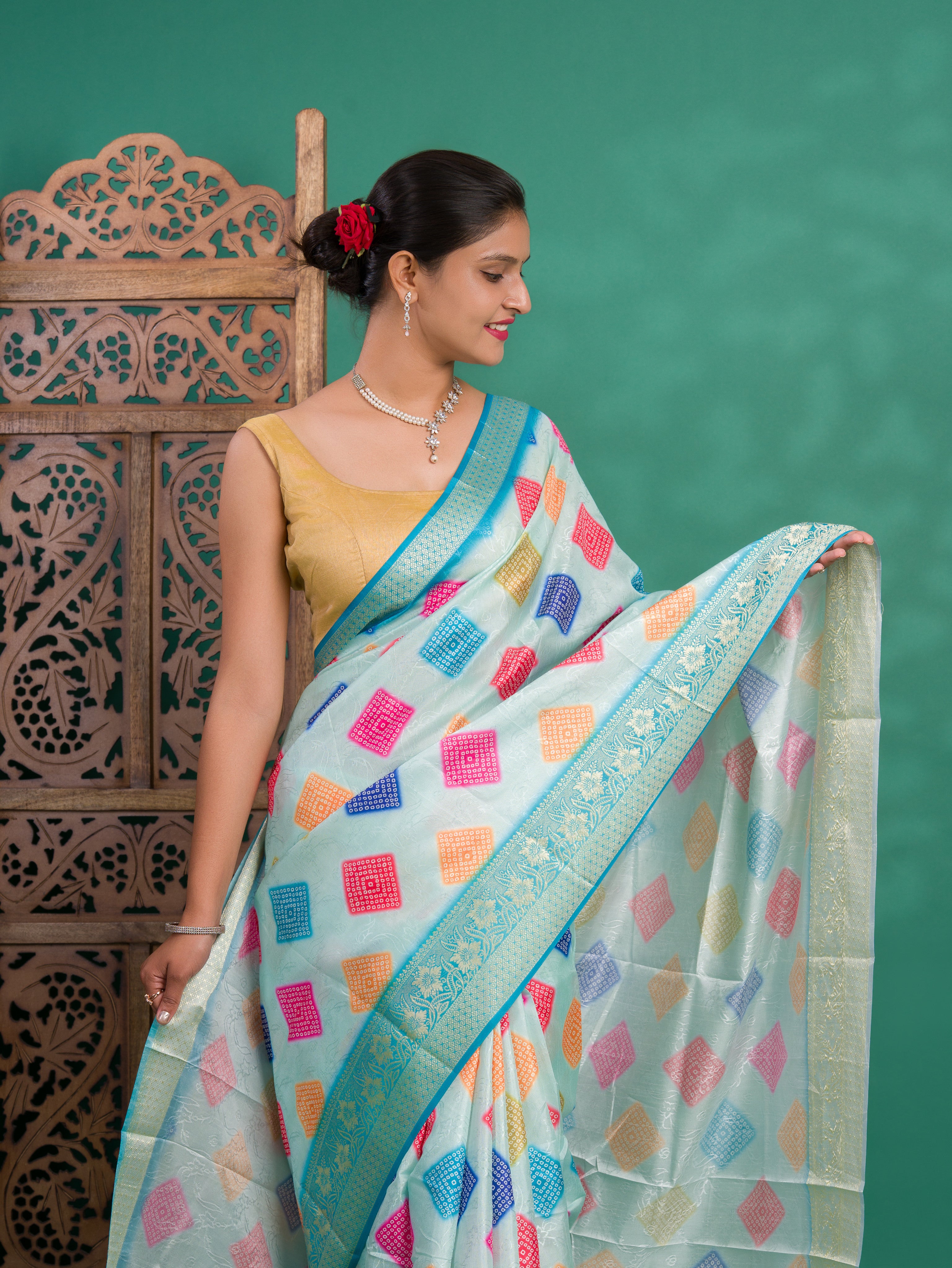 By New Dola Silk Bollywood Style With Zari border Saree