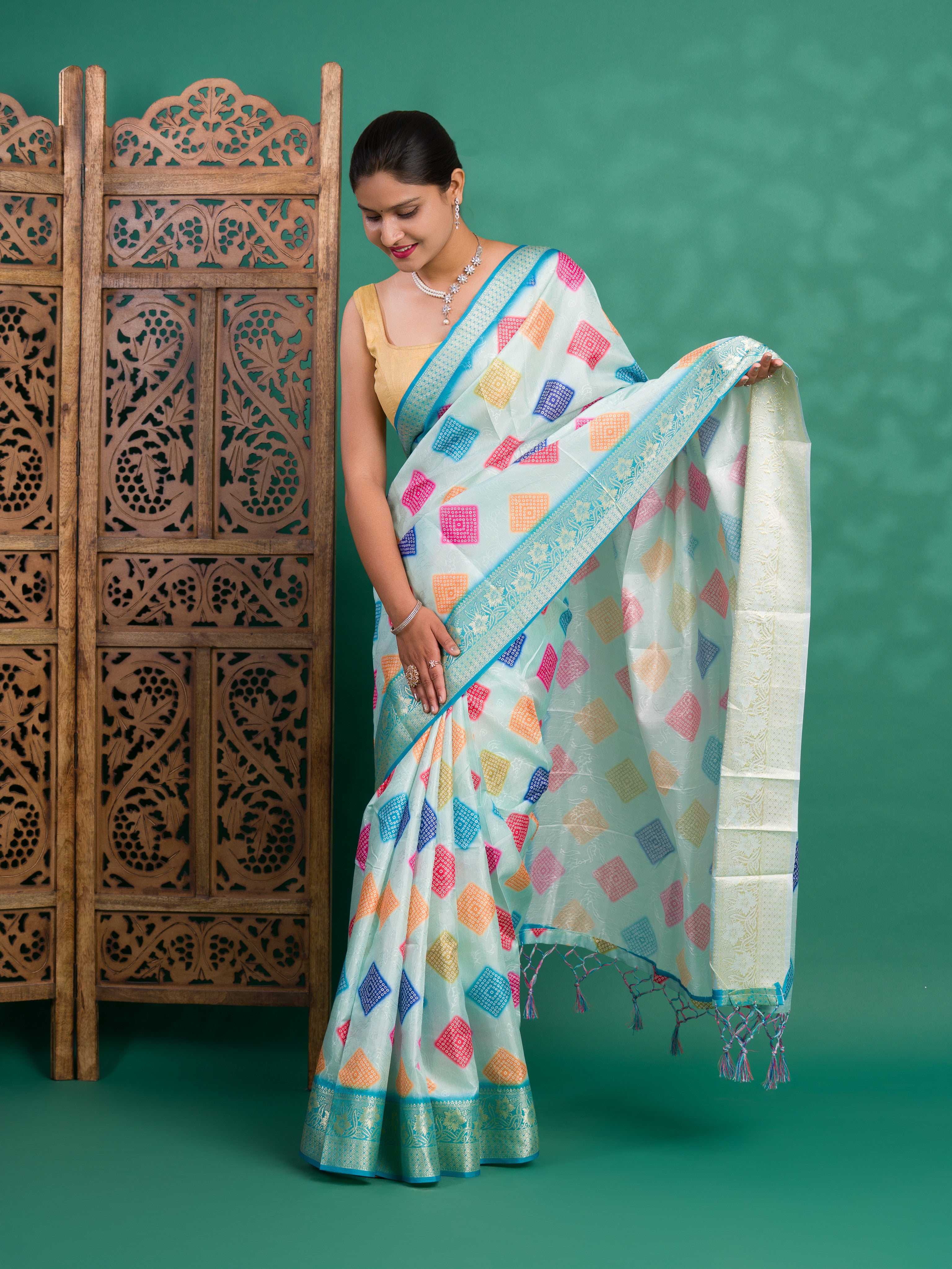 By New Dola Silk Bollywood Style With Zari border Saree