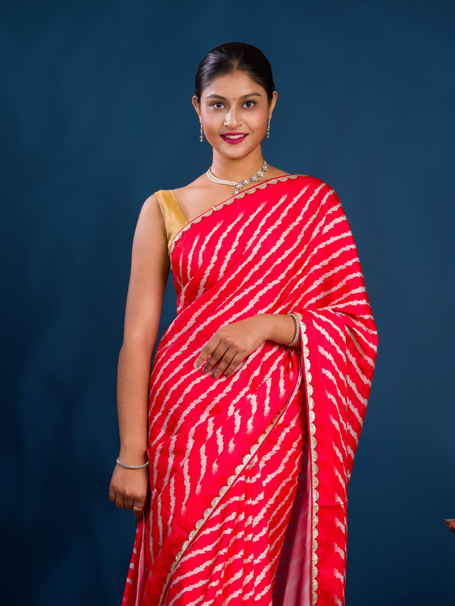By Latest Leheriya Saree With Gotapatti Border