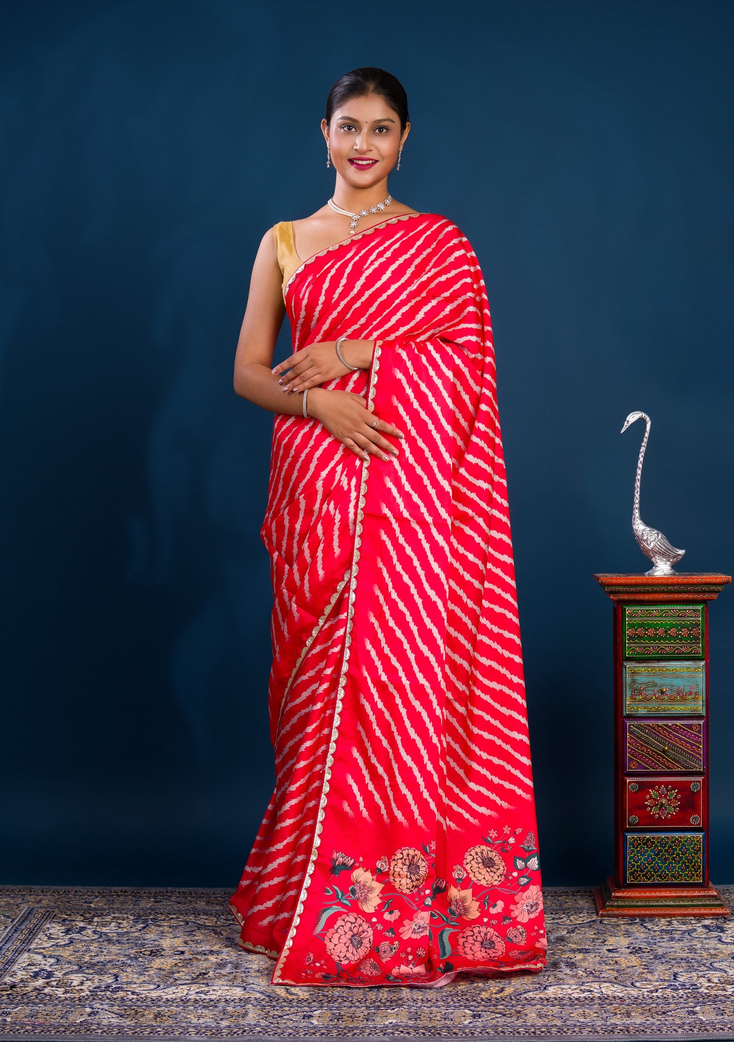 By Latest Leheriya Saree With Gotapatti Border