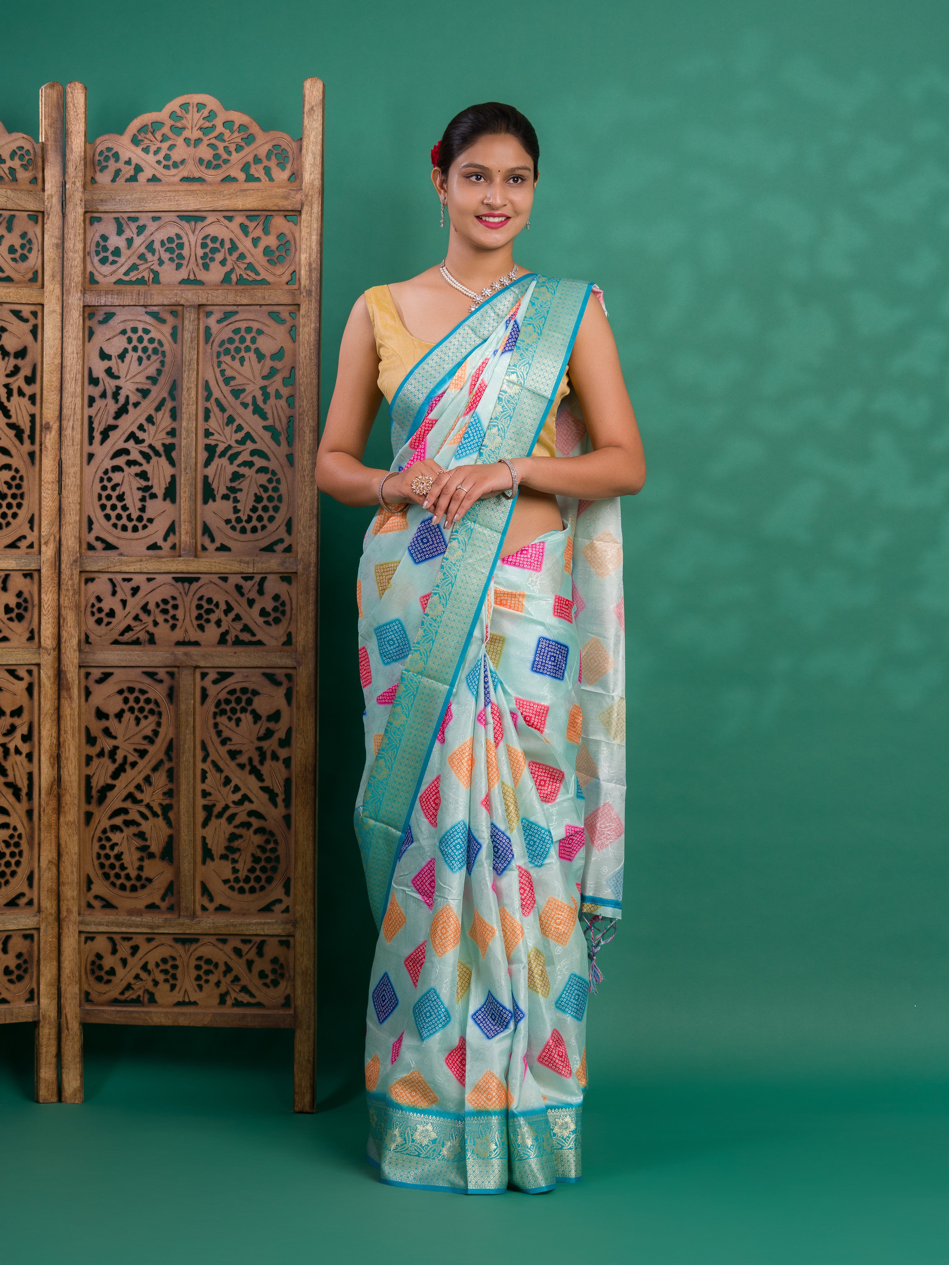 By New Dola Silk Bollywood Style With Zari border Saree
