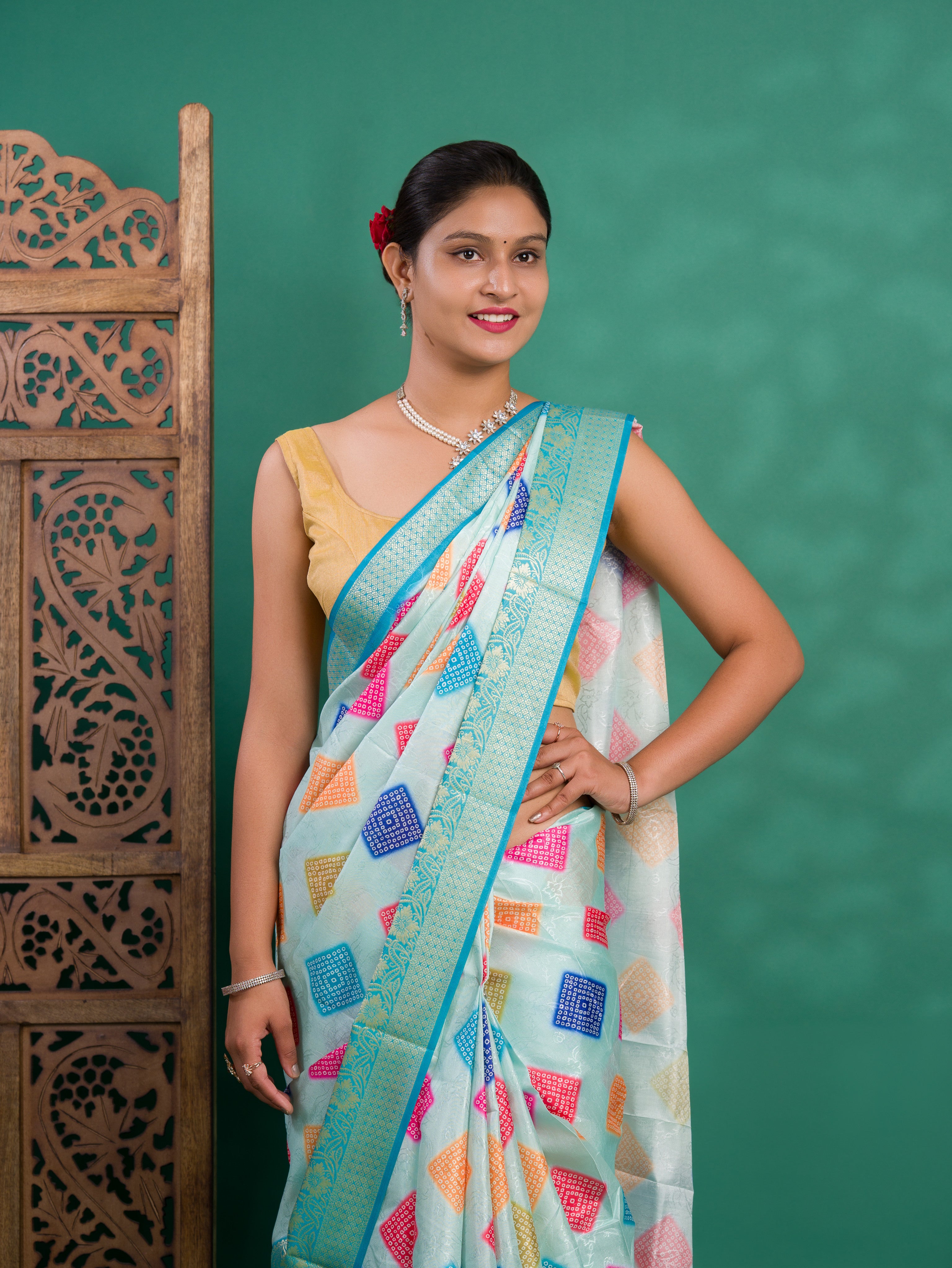 By New Dola Silk Bollywood Style With Zari border Saree