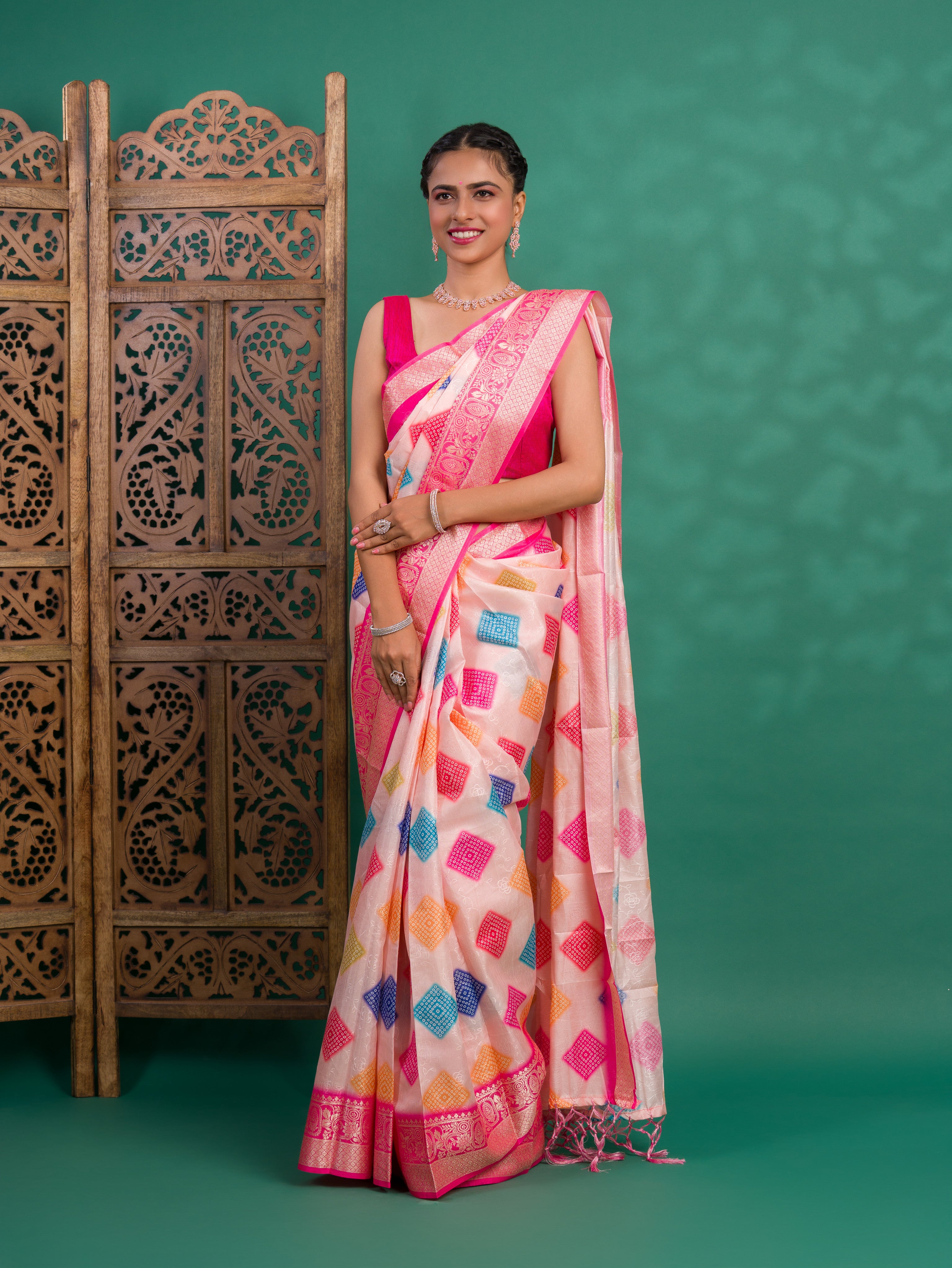 By New Dola Silk Bollywood Style With Zari border Saree