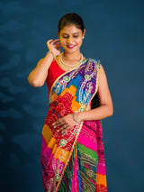 Mos Chiffon Silk Bandhani Saree with Gotapatti Work