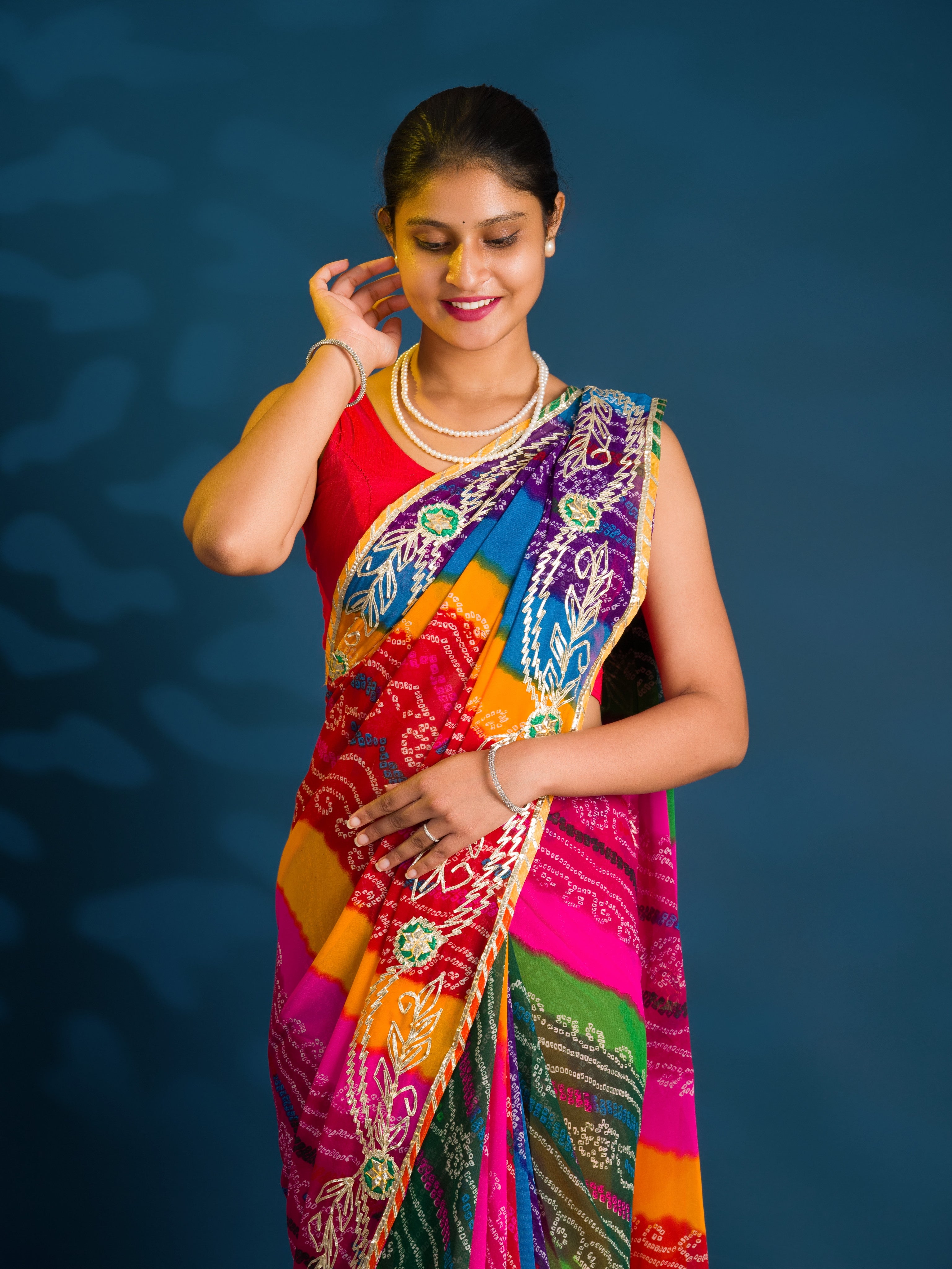 Mos Chiffon Silk Bandhani Saree with Gotapatti Work
