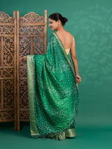By New Beautiful Dola Silk Bandhani Style With Zari border Saree
