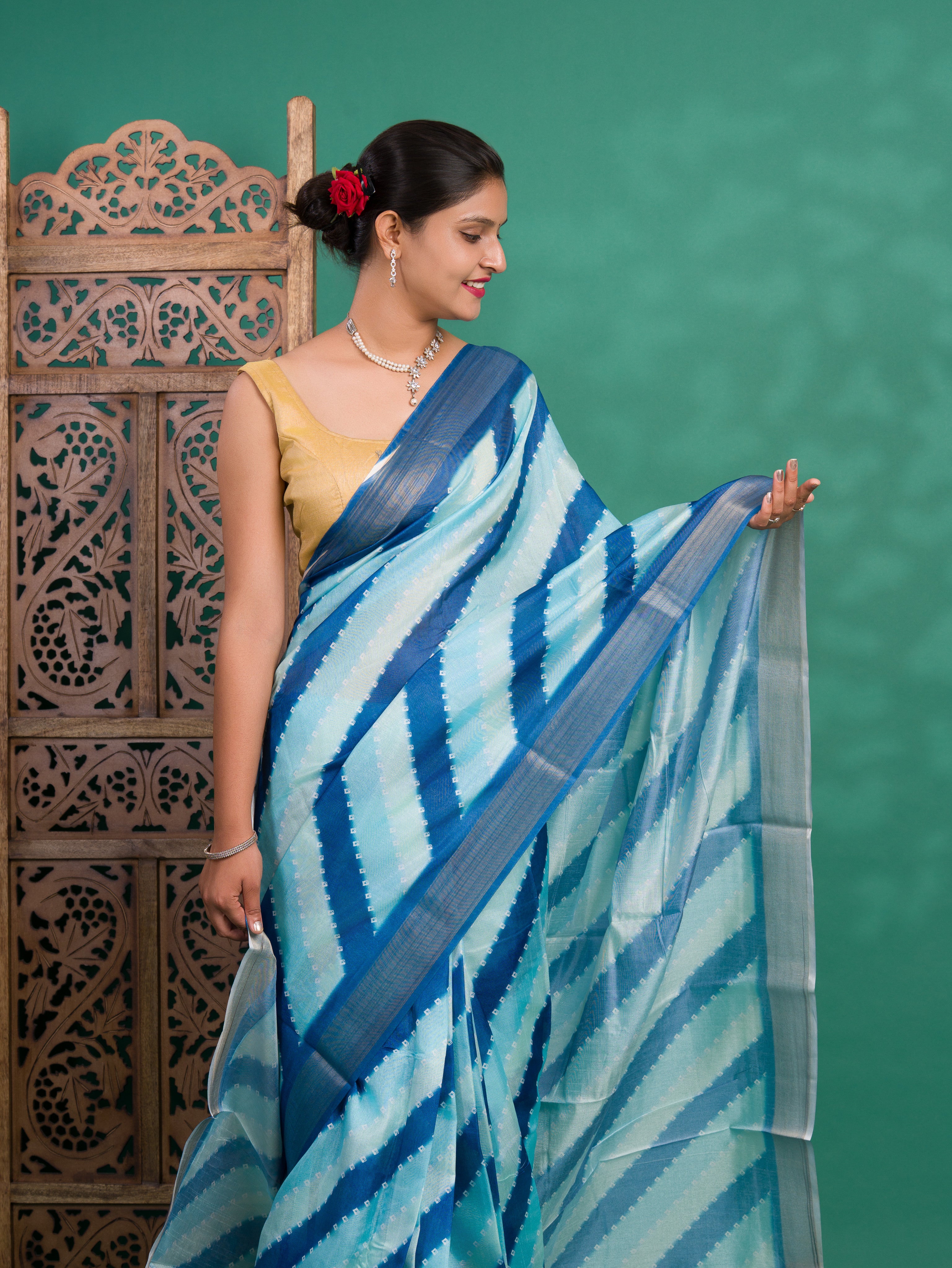 KcPc New Beautiful Cotton silk Printed Style With Zari Border Saree GAN