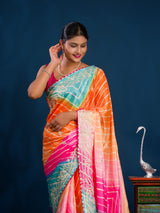 Acolorful saree in leheriya style
