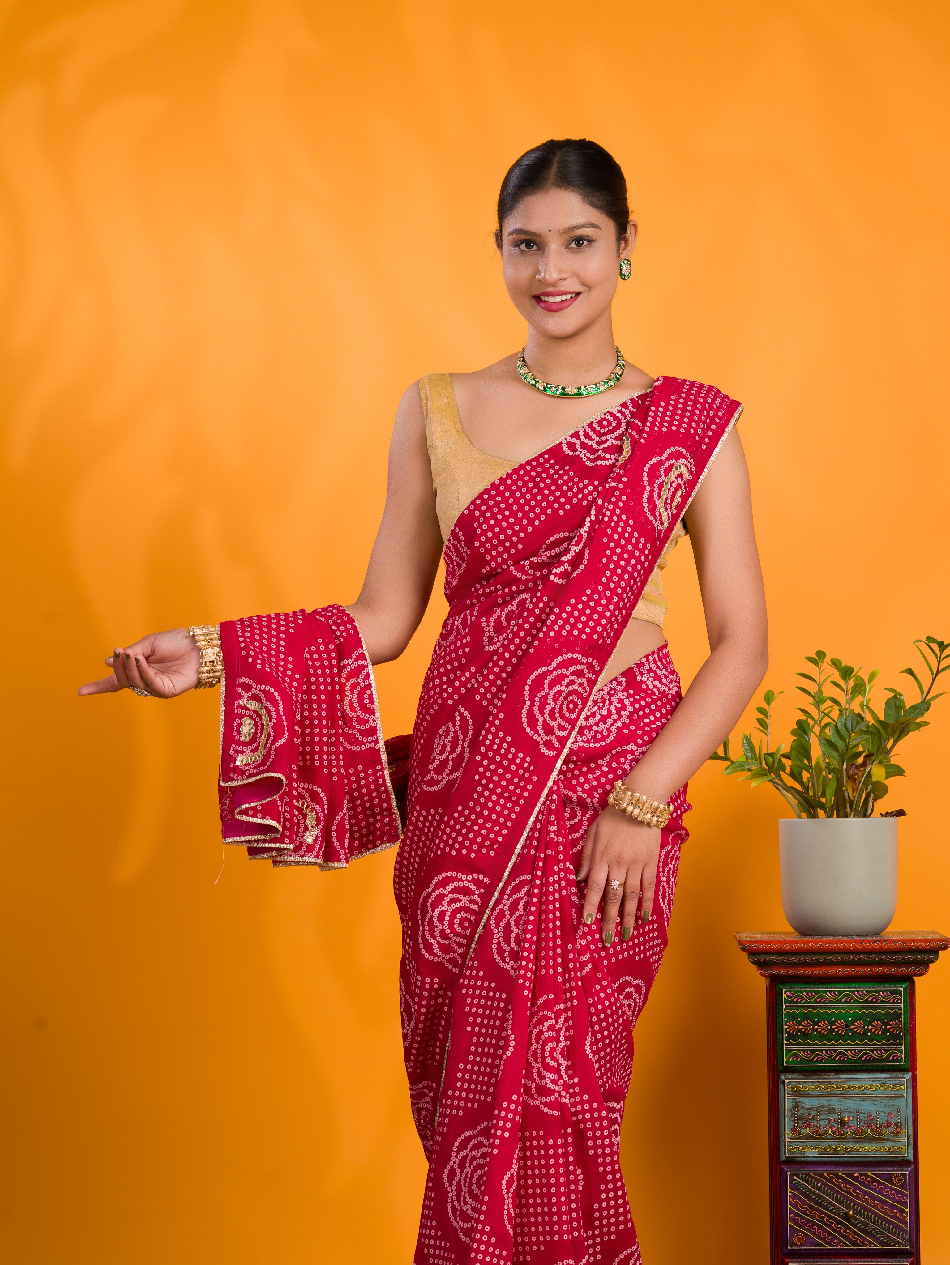 By Bandhani Saree With Casual Wear