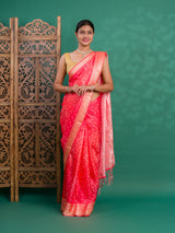 Silk Bandhani Style With Zari border Saree under 1500