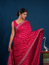 By New Beautiful Leheriya Style With Embroidery Work Saree