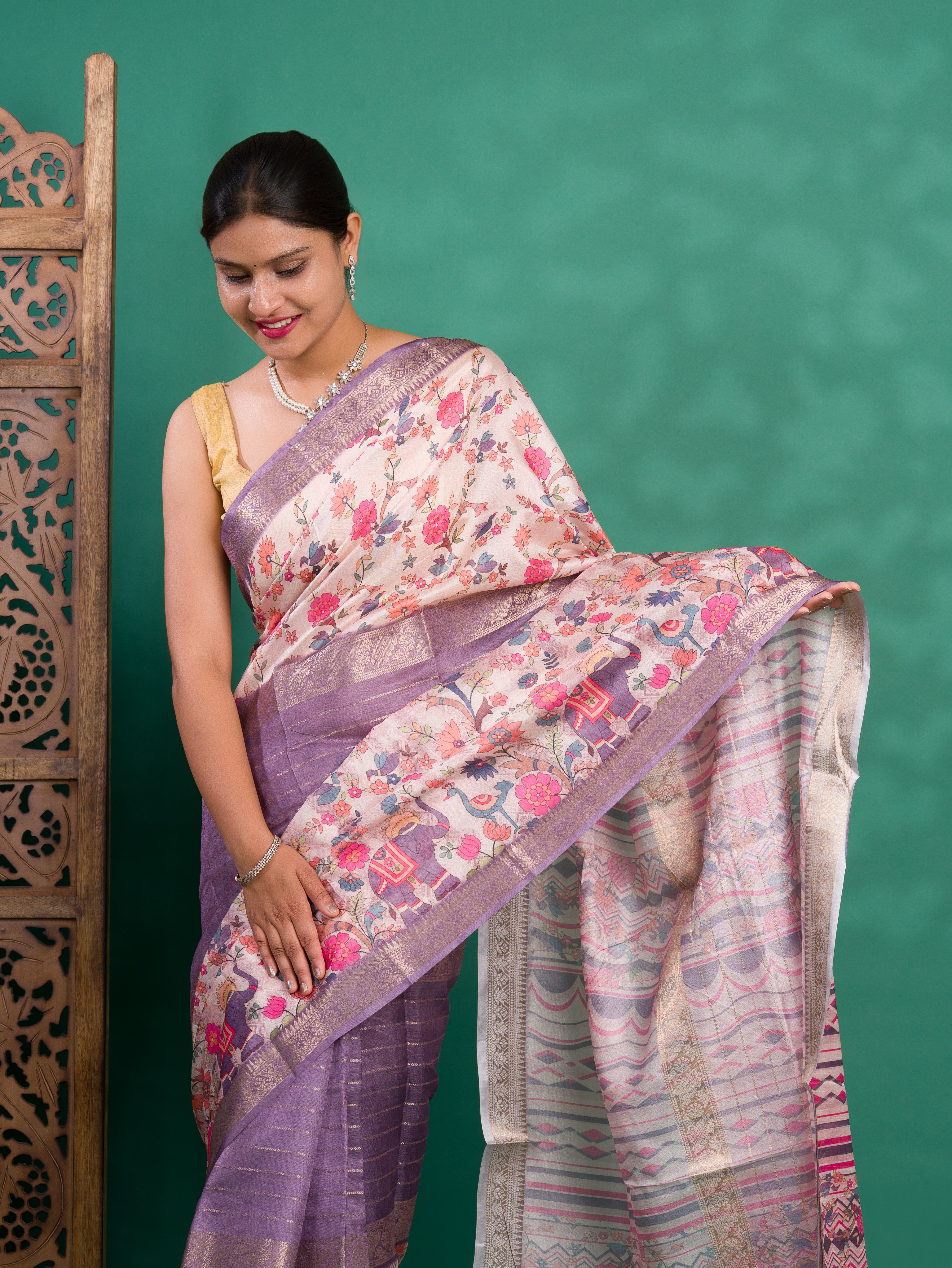 By Graceful Kalamkari Cotton Silk with Zari Finish Saree