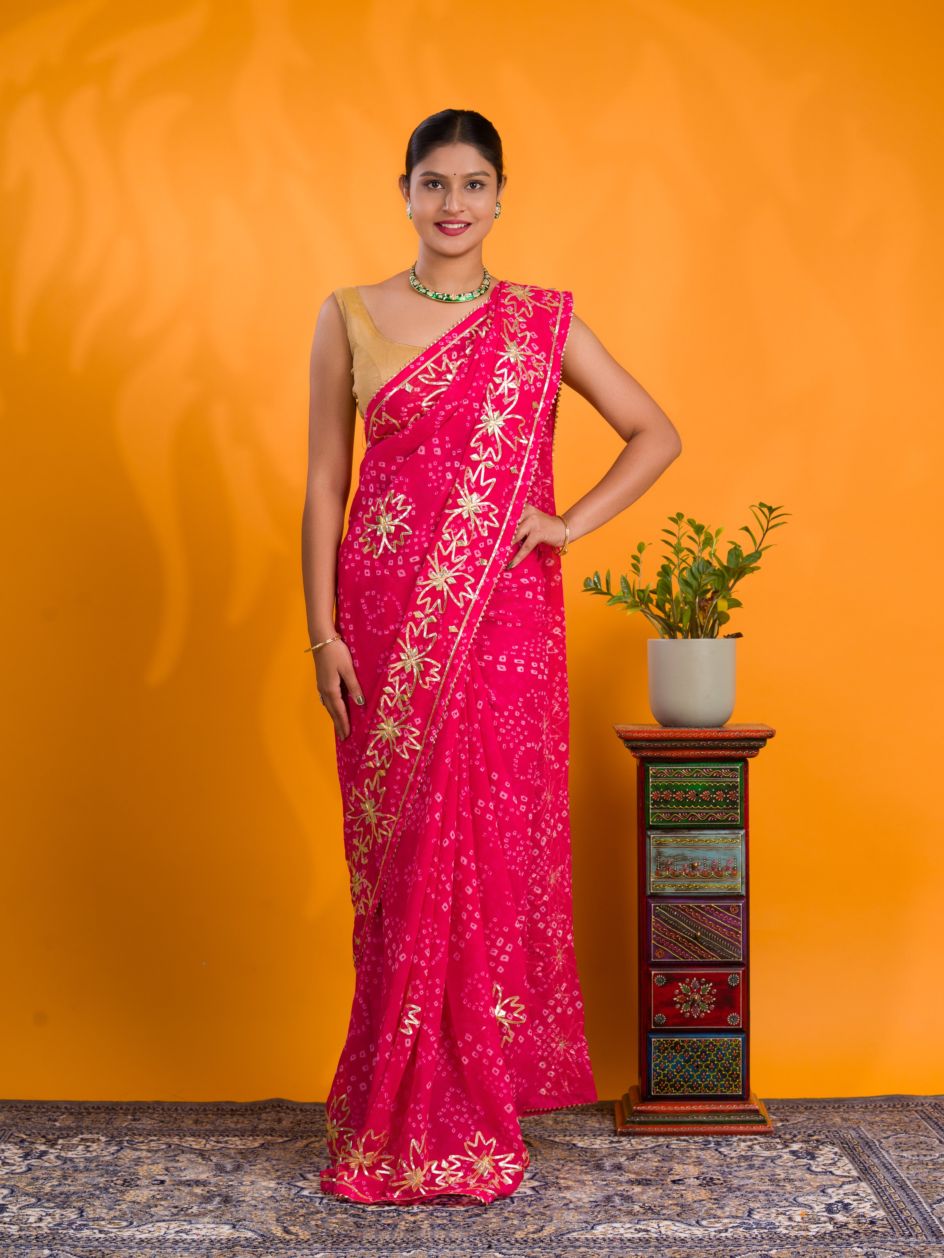 By Bandhani Saree With Gotapatti Work