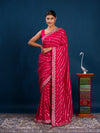 By New Beautiful Leheriya Style With Embroidery Work Saree