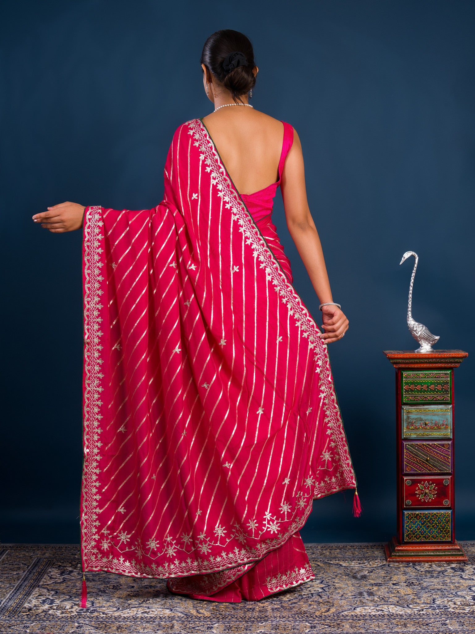 By New Beautiful Leheriya Style With Embroidery Work Saree