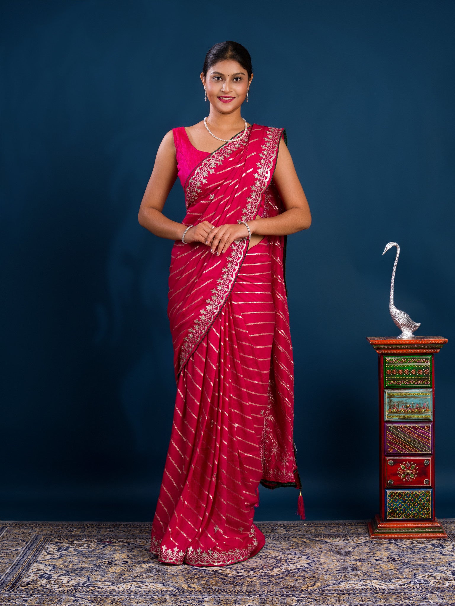 By New Beautiful Leheriya Style With Embroidery Work Saree