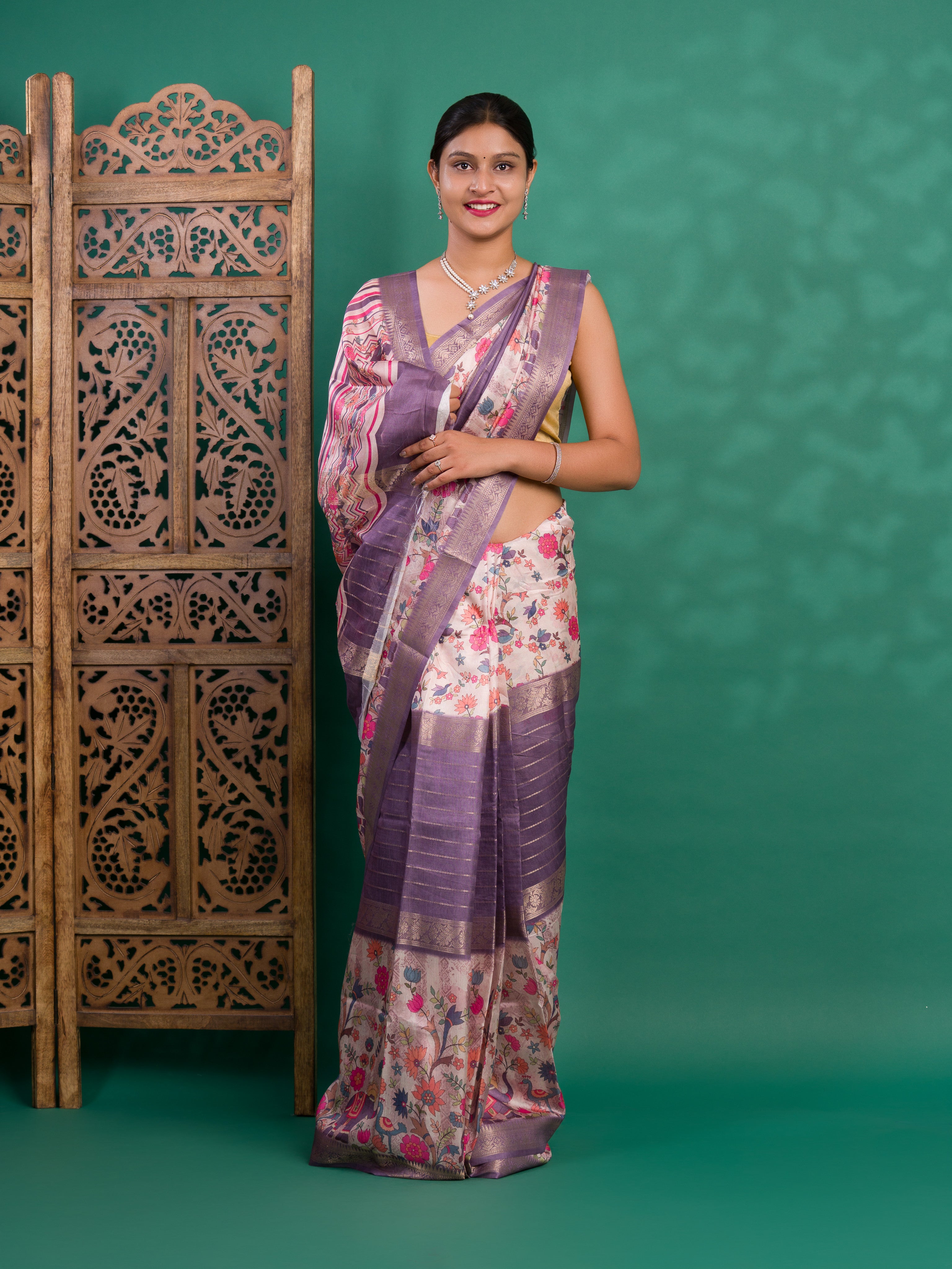 By Graceful Kalamkari Cotton Silk with Zari Finish Saree