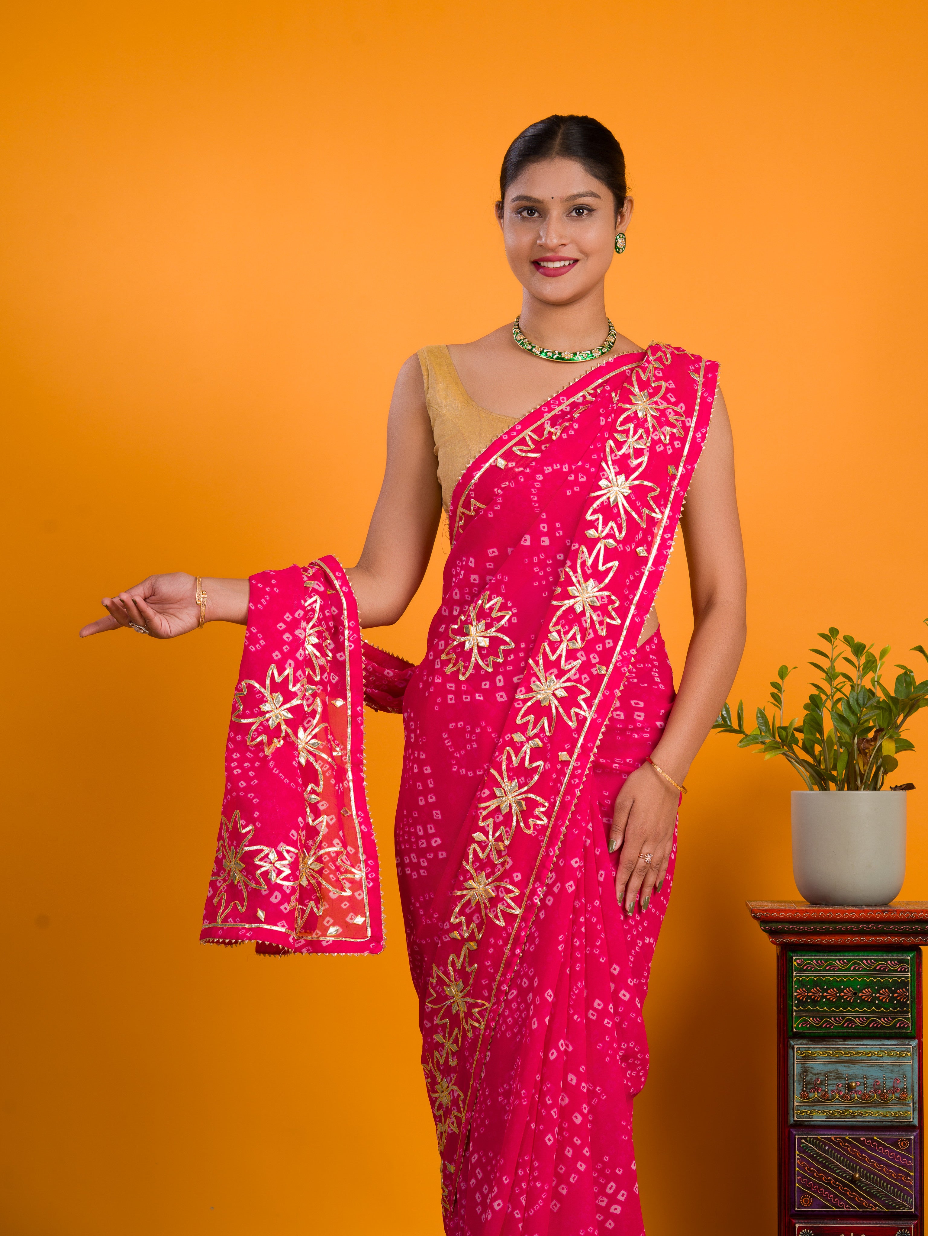 By Bandhani Saree With Gotapatti Work