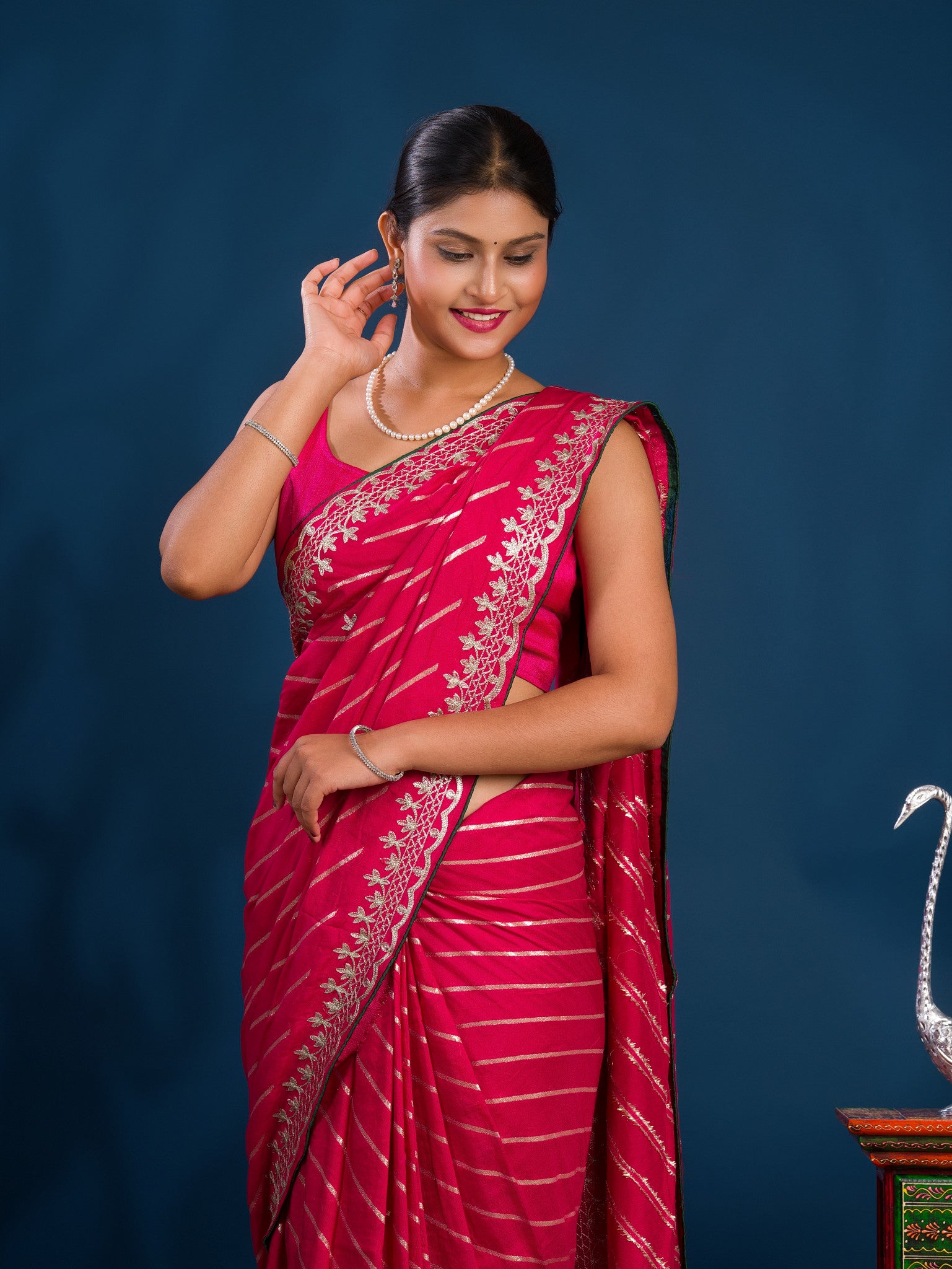 By New Beautiful Leheriya Style With Embroidery Work Saree