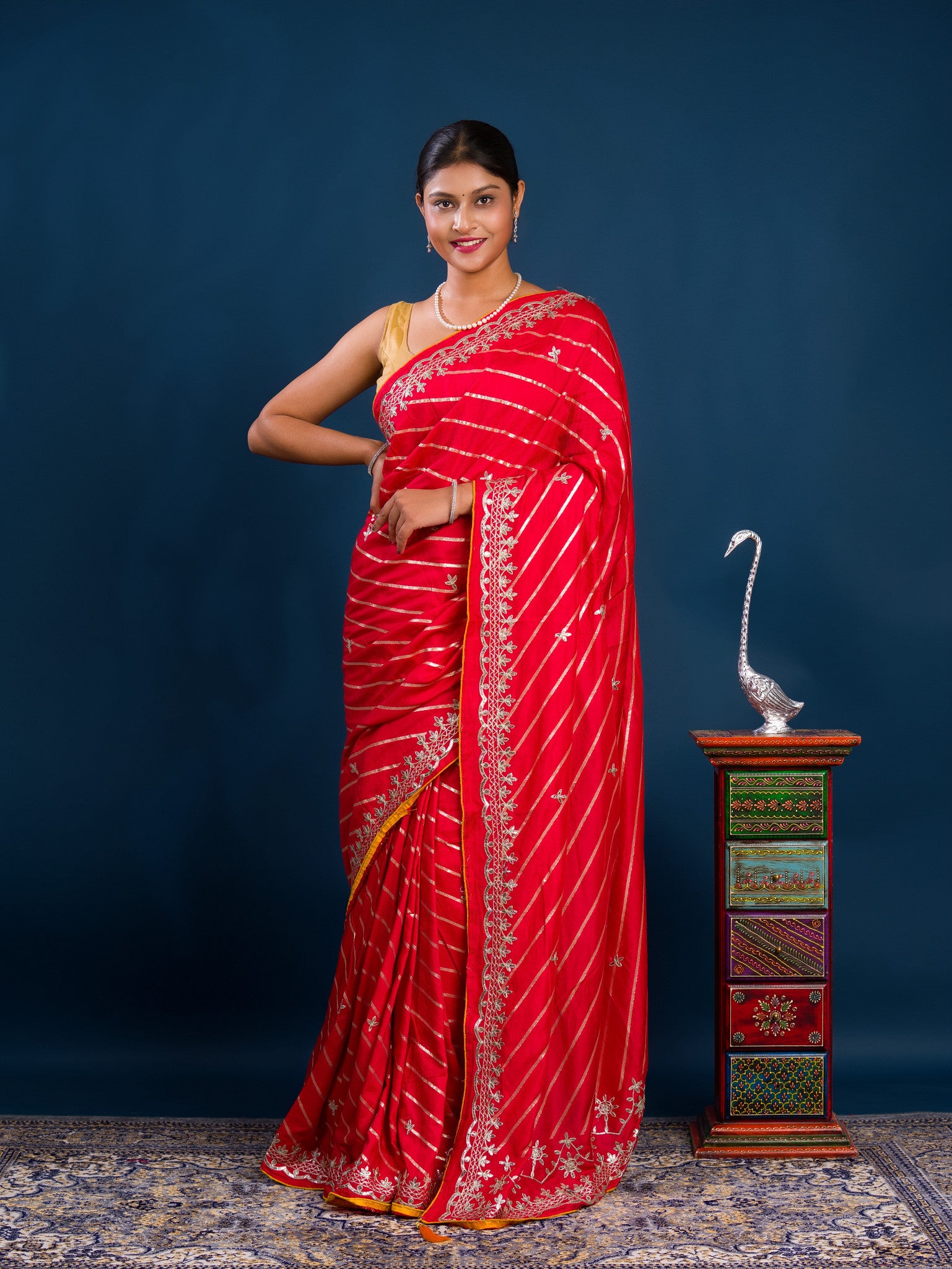 By New Beautiful Leheriya Style With Embroidery Work Saree
