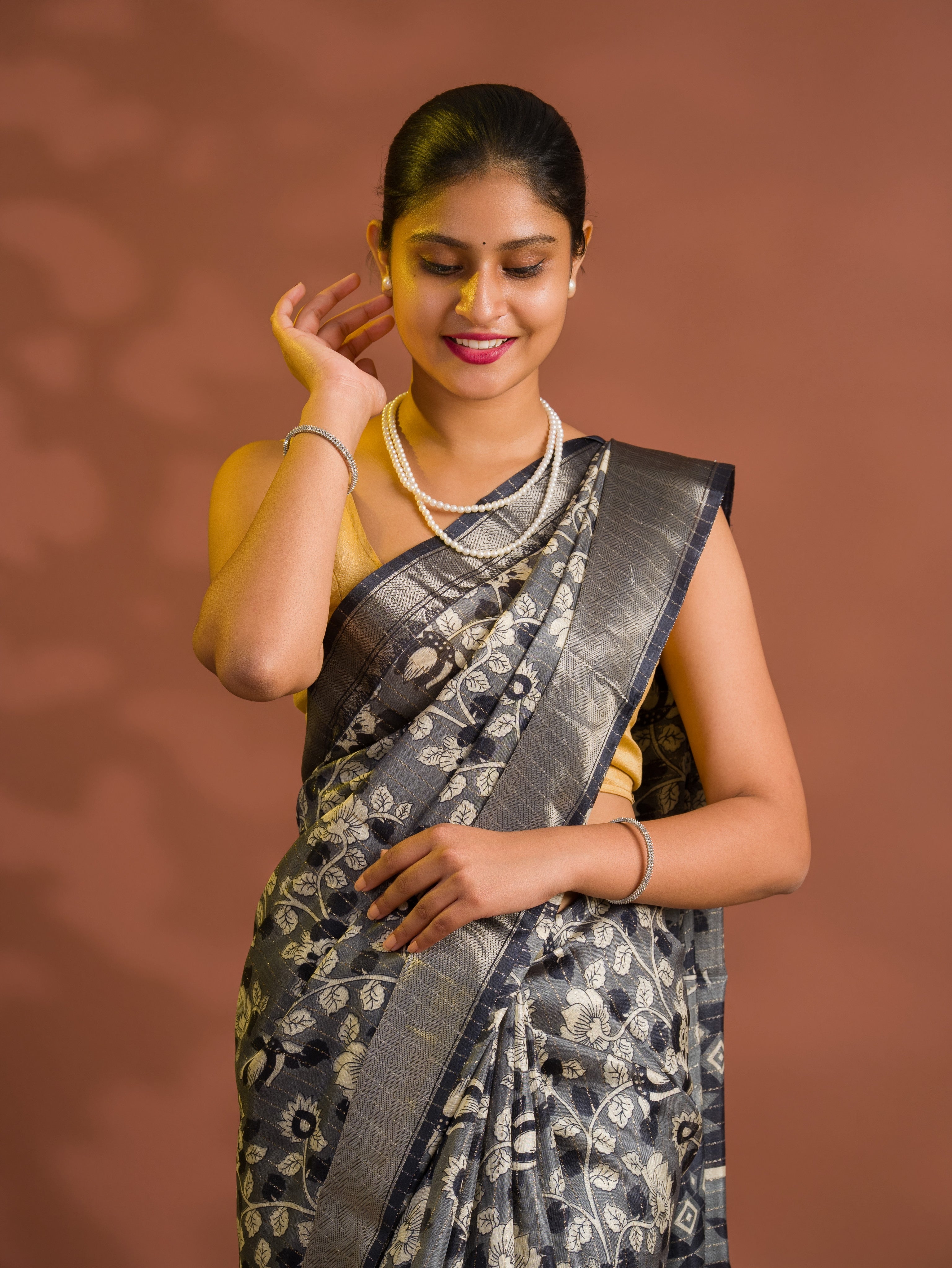 By Printed Style With Zari border Saree