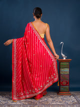 By New Beautiful Leheriya Style With Embroidery Work Saree
